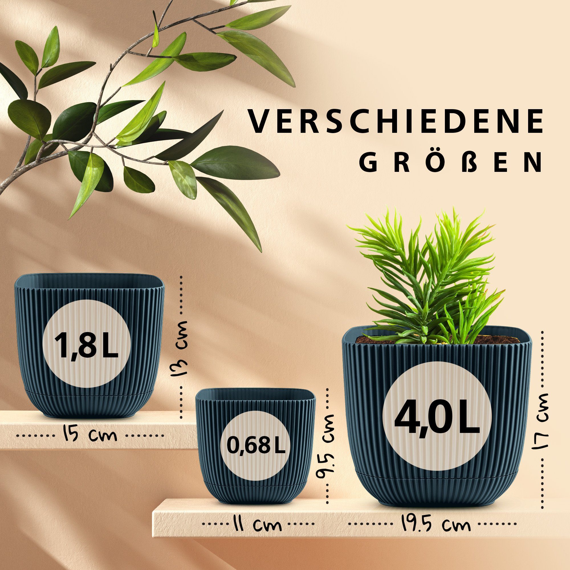 Untersetzer Übertopf Konzept 11 Blau Blumentopf 2in1 mit Kunststoff Blumentopf