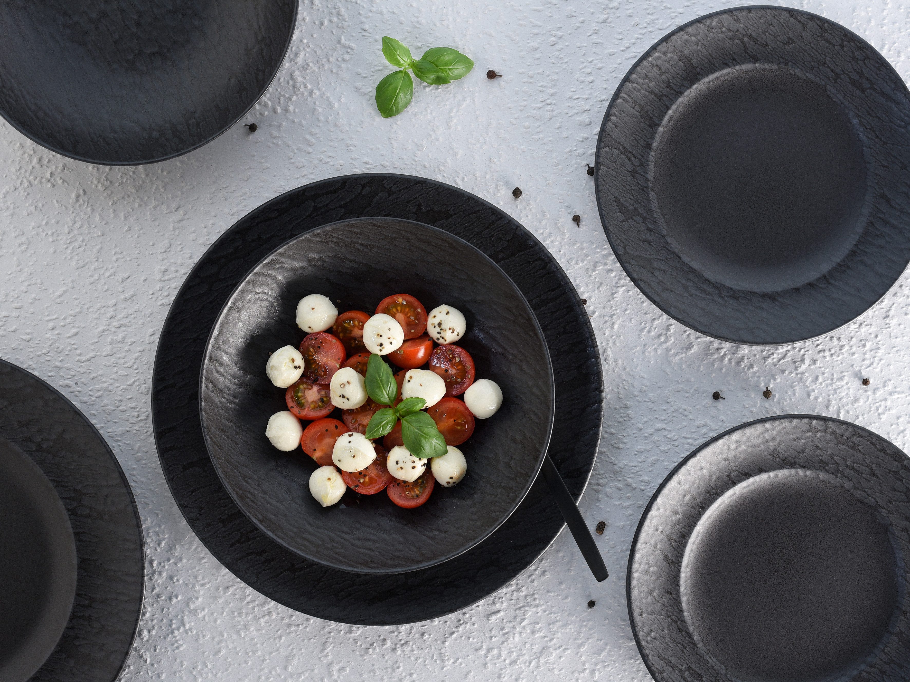 CreaTable Teller-Set Geschirr-Set Schiefer (12-tlg), 4 Personen, Steinzeug, Service, schwarz, schieferoptik, 12 Teile, für 4 Personen