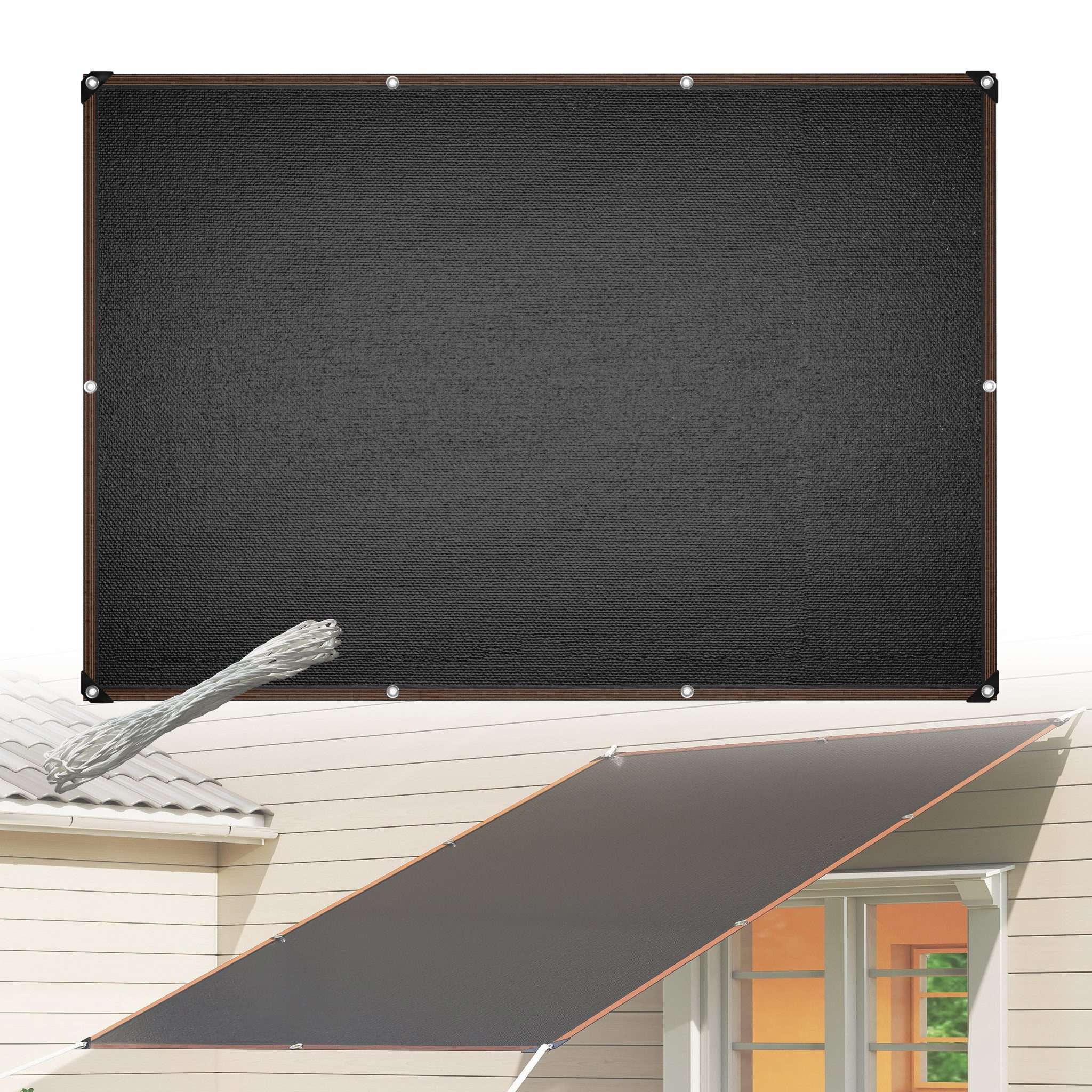 FIVMEN Sonnensegel Zaun Sichtschutz Windschutz aus HDPE Sonnenschutz mit Seilen Anthrazit, (2m Breite)