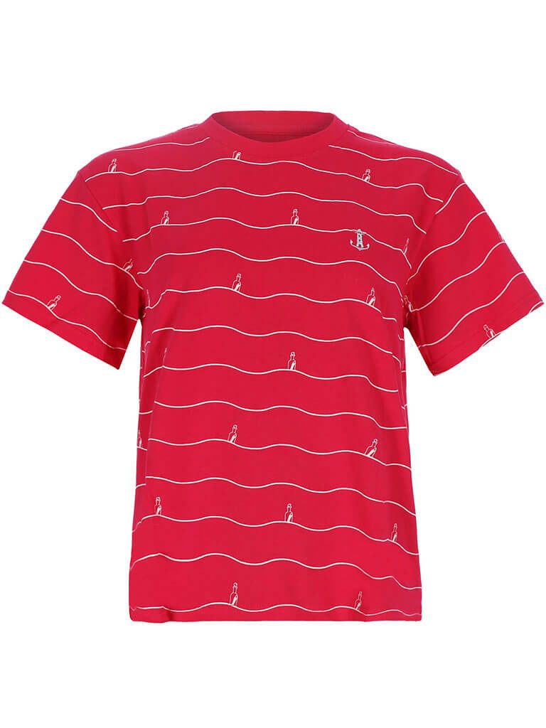 Leitfeuer T-Shirt 11225 Damen Kurzarm-Shirt Oversized mit All-over-Print Wellenmuster Maritim