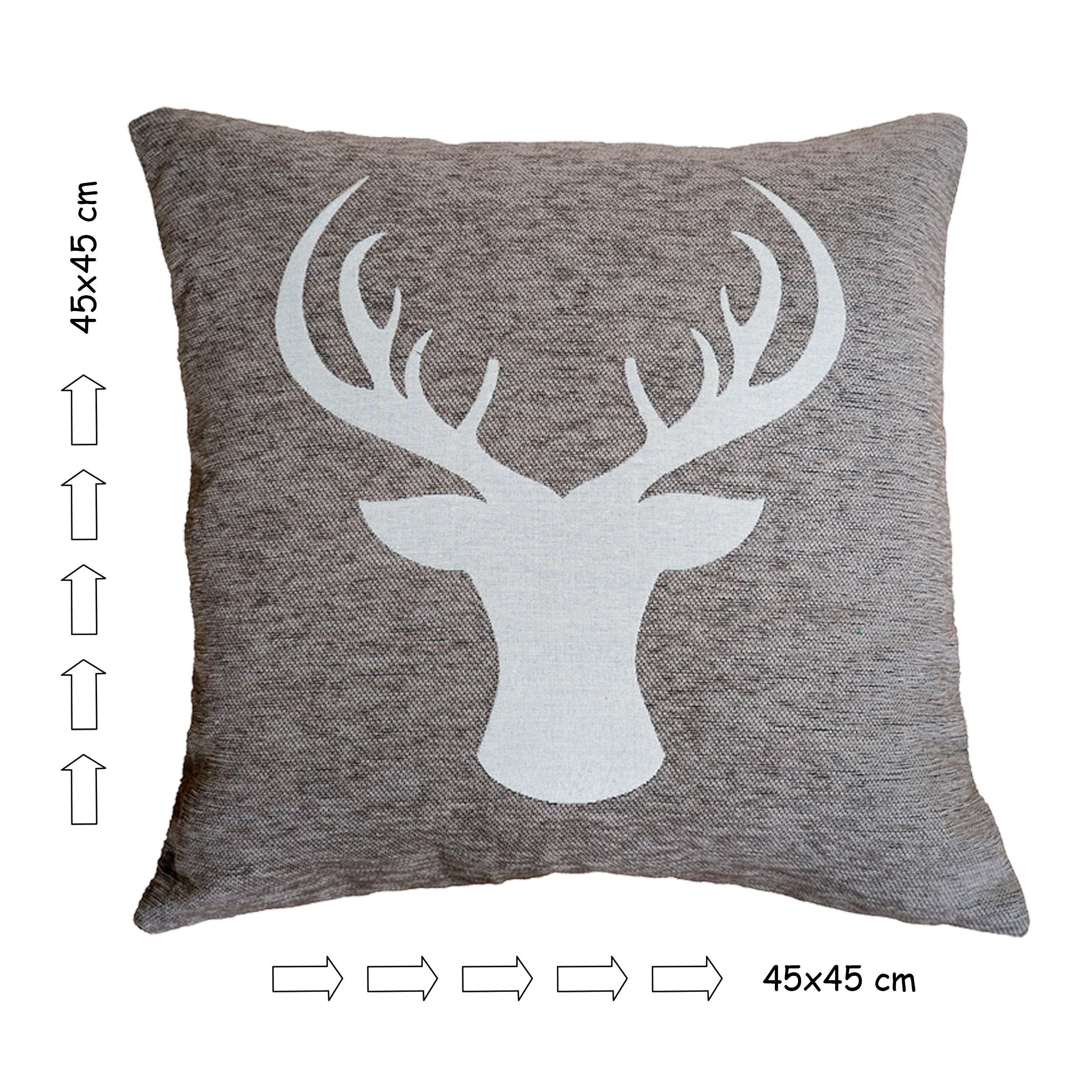 Haus und Deko Kissenbezüge Kissenbezug 45 x 45 Hirsch Geweih Kopf Dekokisse günstig online kaufen
