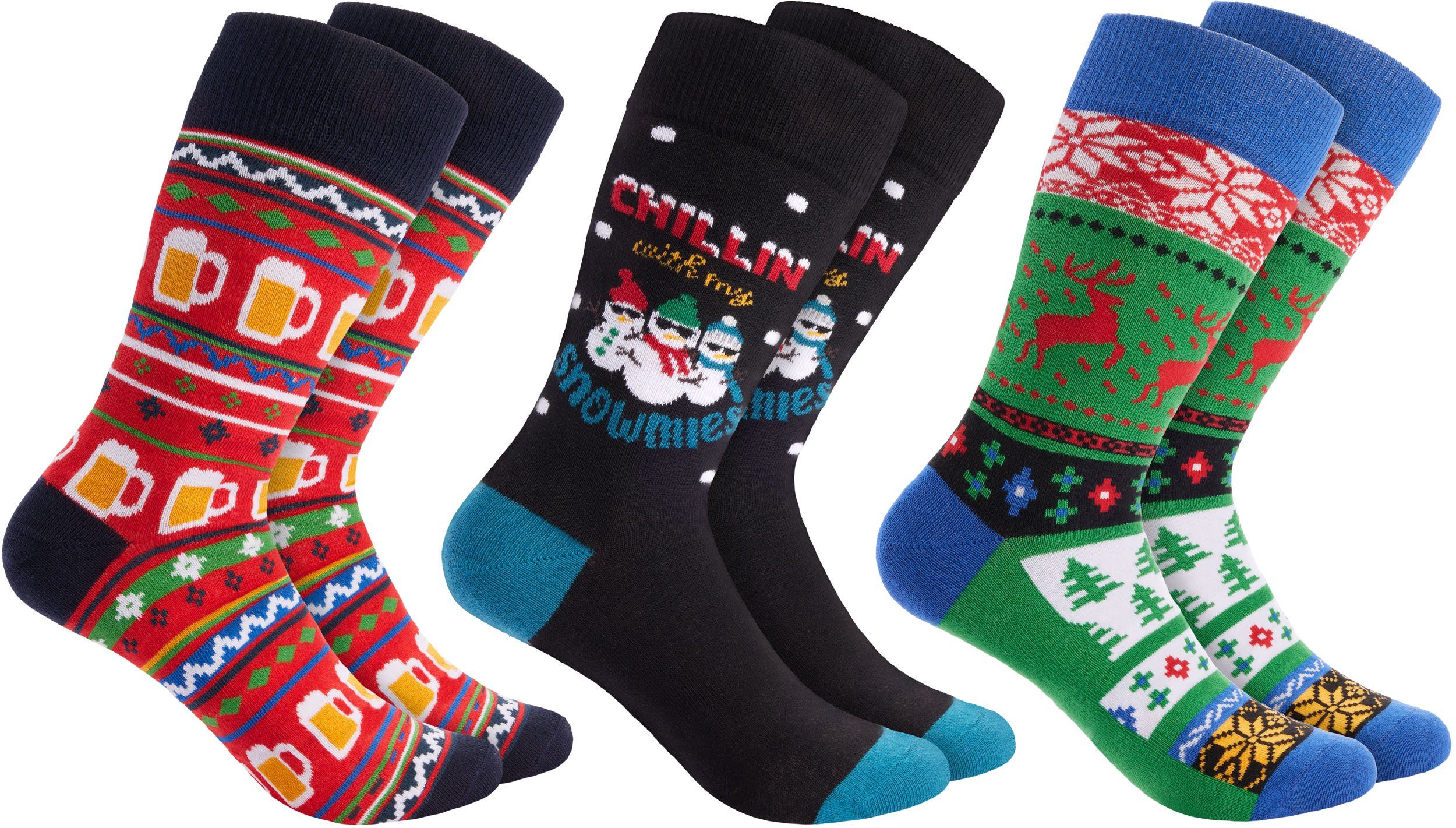 Lustige - und und Socken Herren with Snowmies Bunt, Damen Socken Bier 3-Paar) für Weihnachtssocken Baumwollsocken, Xmas my (Unisex BRUBAKER Chillin