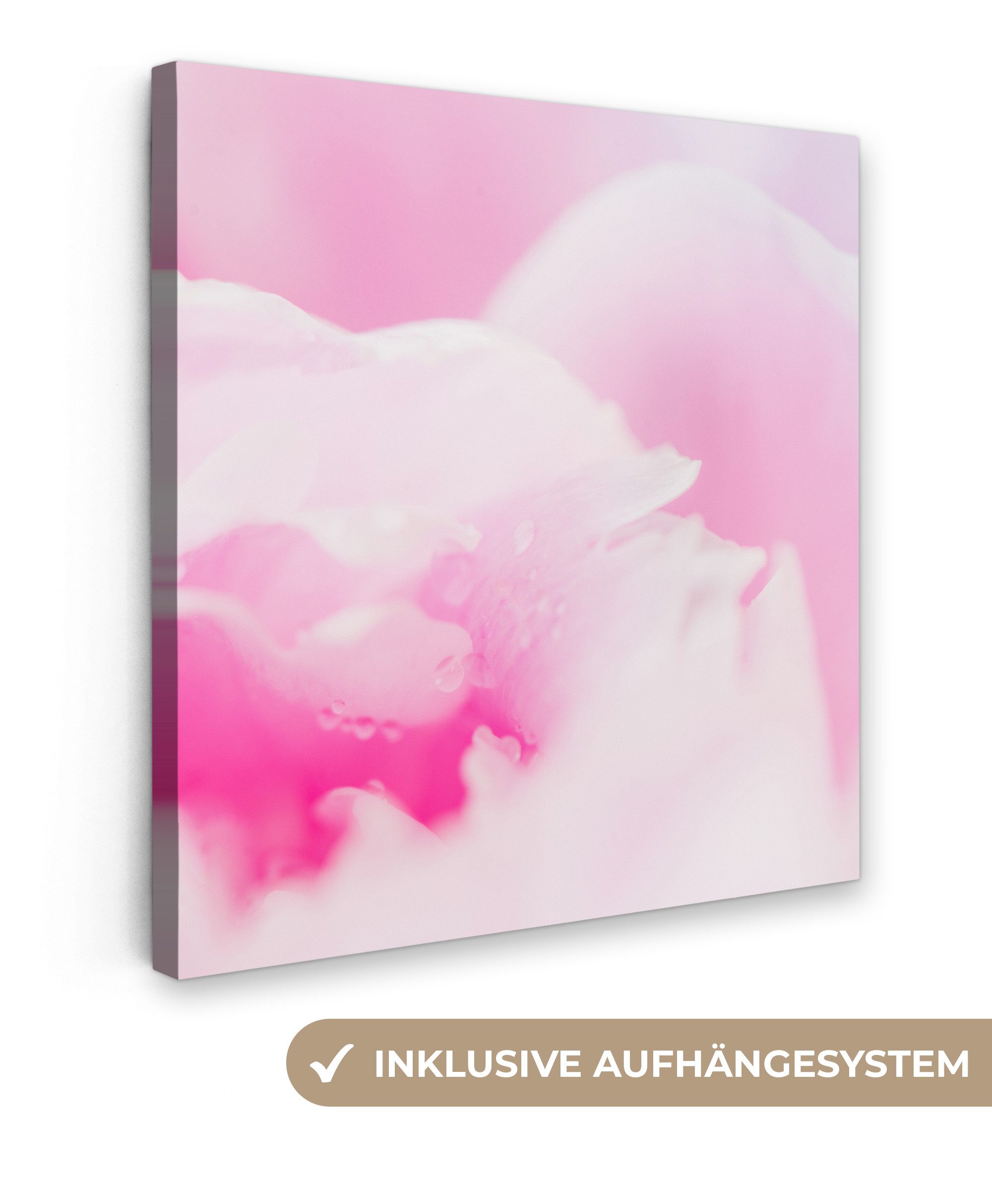 OneMillionCanvasses® Leinwandbild Nahaufnahme der Blütenblätter der rosa Pfingstrose, Fotodruck (1 St), Wandbild, Deko Schlafzimmer Wohnzimmer Flur 20x20 cm