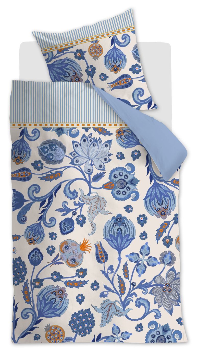 Oilily Bettwäsche Bettwäsche DE OLY Taya Blue 135x200 Blau, Mako Satin, 1 teilig, 135 x 200 cm + 1x 80 x 80 cm