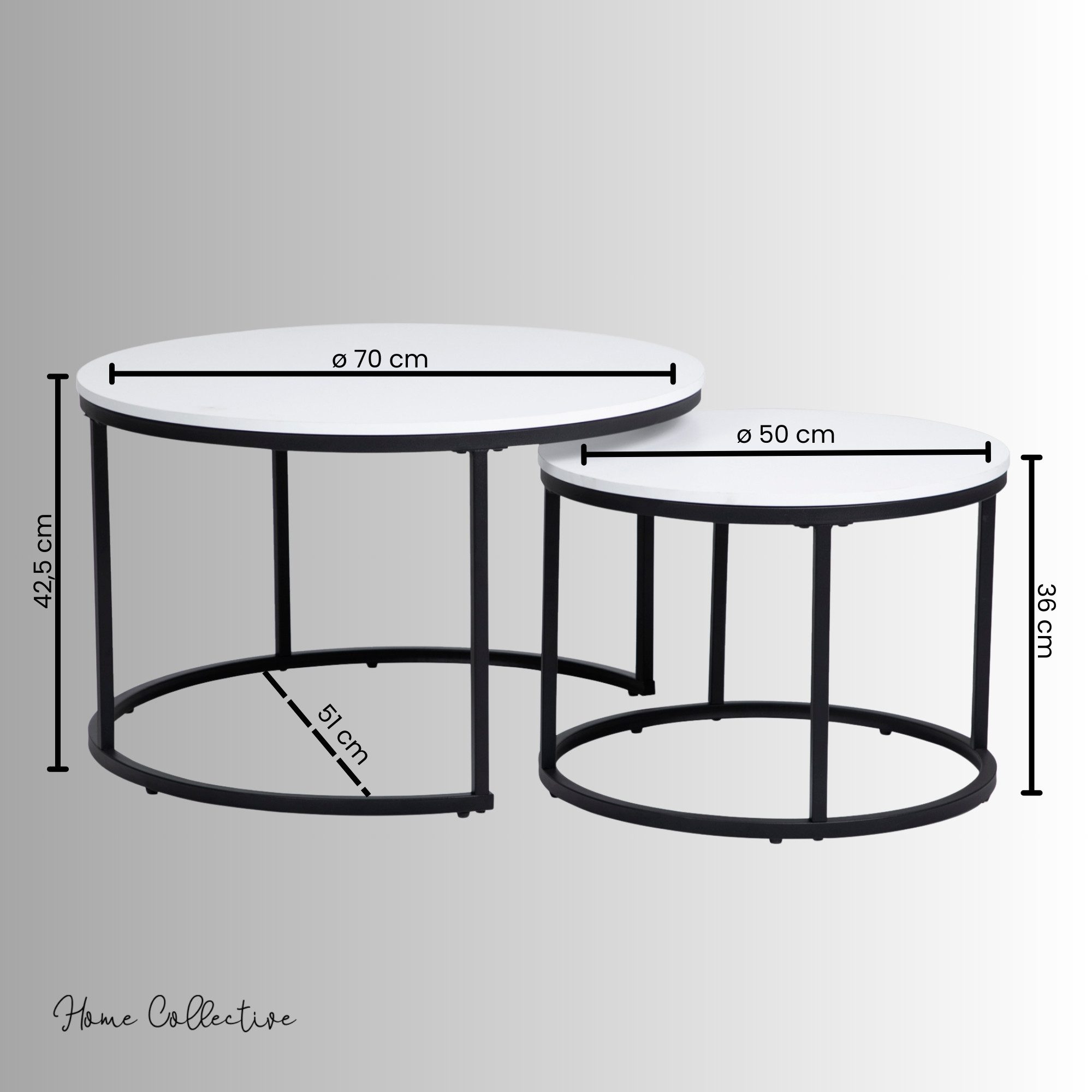 Home Collective Couchtisch 2er Set Beistelltisch Wohnzimmertisch modern rund und quadratisch (ideal als Büro Ablagetisch oder als Wohnzimmer Deko, Rund Set 2 in 1), hochwertiges Design mit Metallgestell, stabile Tischplatte, weiß