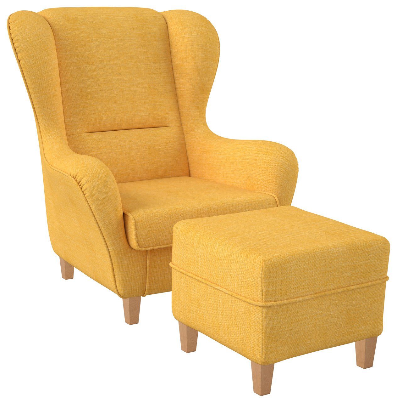 Supellex Ohrensessel Sofia Relaxsessel mit Hocker Design Webstoff Vienna Grau