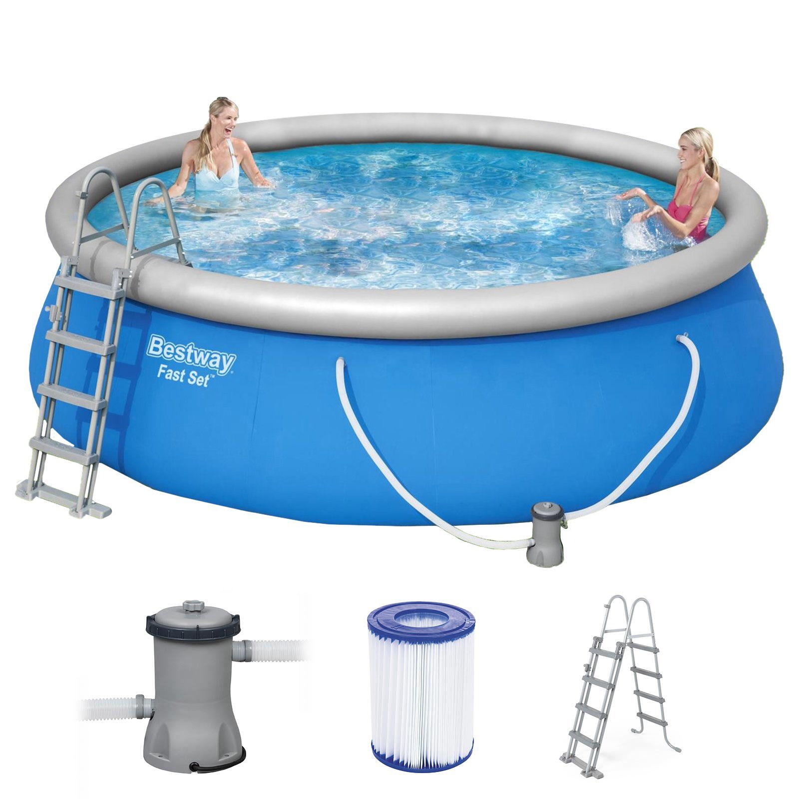 Pool Fast Set Pool Komplettset rund Filterpumpe Sicherheitsleiter 457x122cm