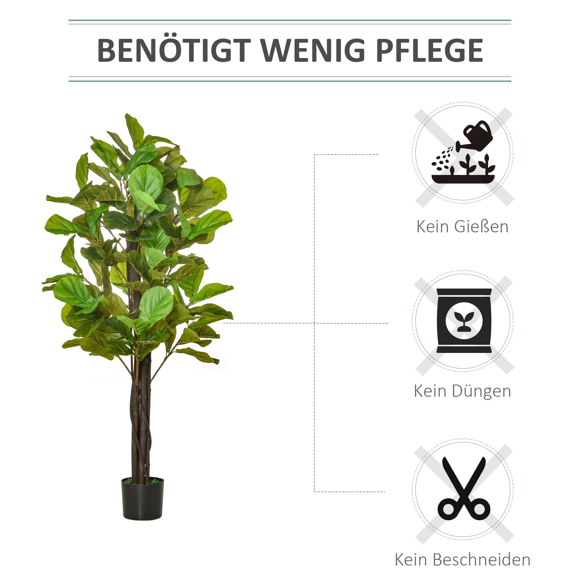hoch, Kunstpflanze Topf, 155 Feigenbaum HOMCOM cm Künstlicher im