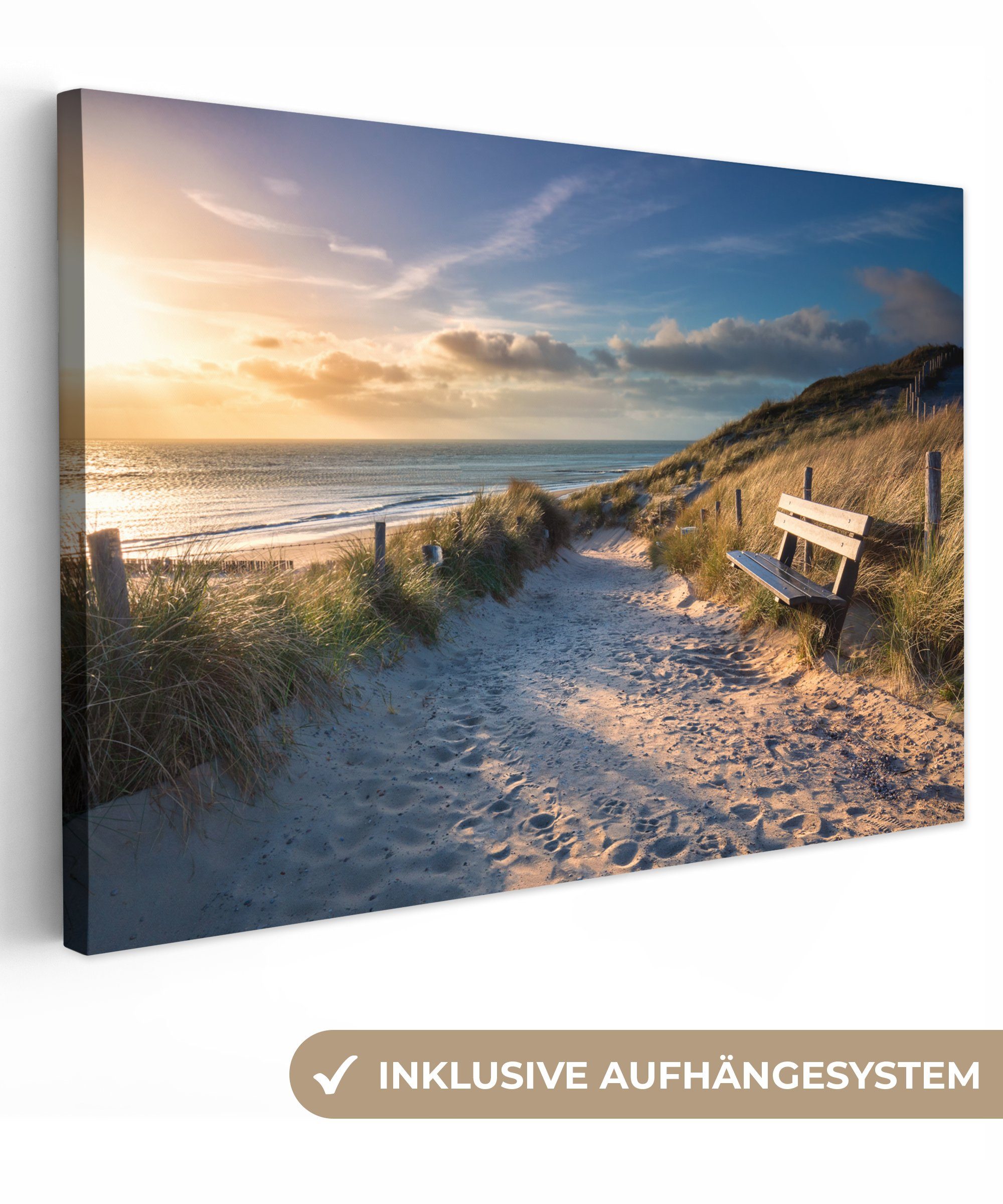 OneMillionCanvasses® Leinwandbild Sonnenuntergang - Strand - Düne - Gras - günstig online kaufen