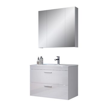 trendteam Badezimmer-Set Devon, Badmöbel Spiegelschrank Waschbeckenunterschrank Badspiegel