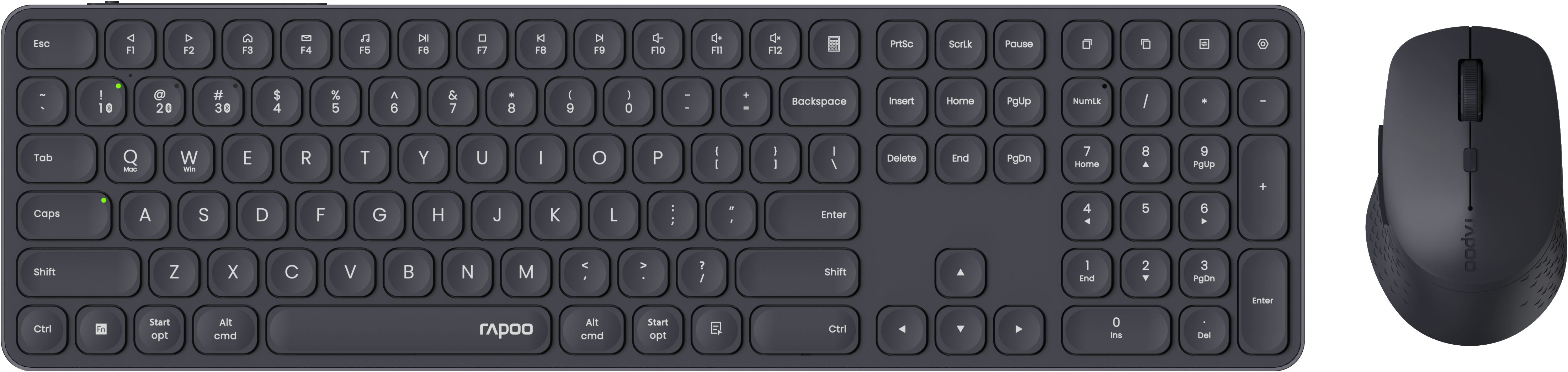 Rapoo 9810 M - DE Dunkelgraues Multi-Mode Wireless Set, Kabelloses Tastatur- und Maus-Set, Unterstützt nahtlosen Gerätewechsel & hohe Präzision