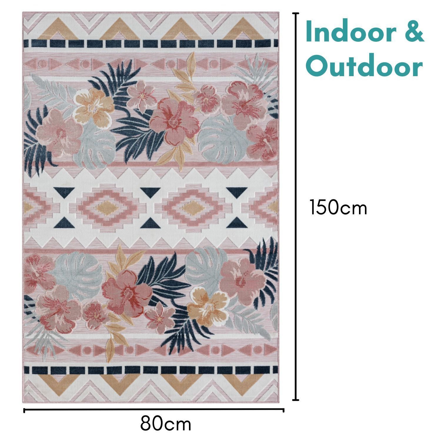 Wohnando Teppich MY-RUG Outdoor-Teppich "Aurora II" 150x80 cm, rosa, rechteckig, Höhe: 8 mm, mit floralem Hoch-Tief-Design, für drinnen und draußen