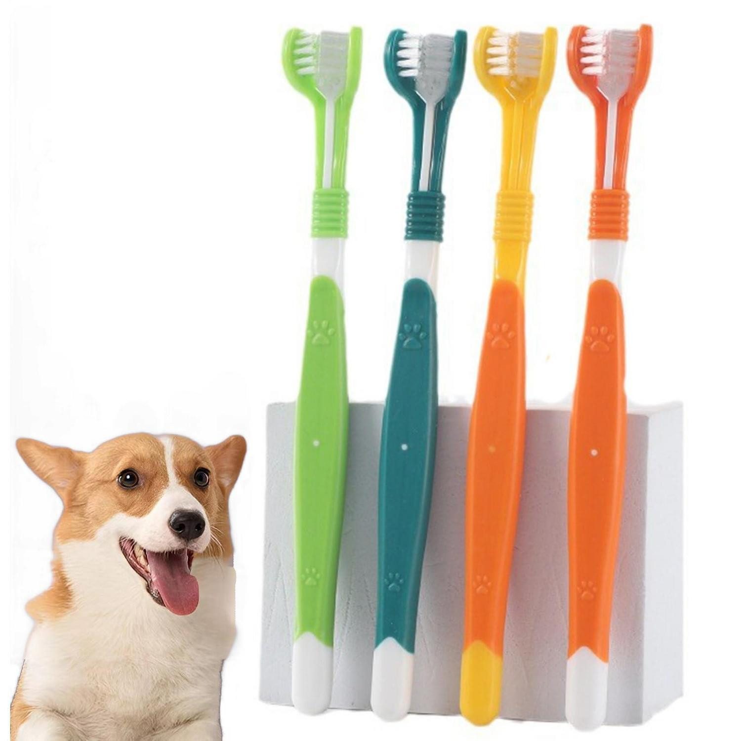 LuxusKollektion Tierzahnbürste 3-seitige Zahnbürste Haustier 4er Set