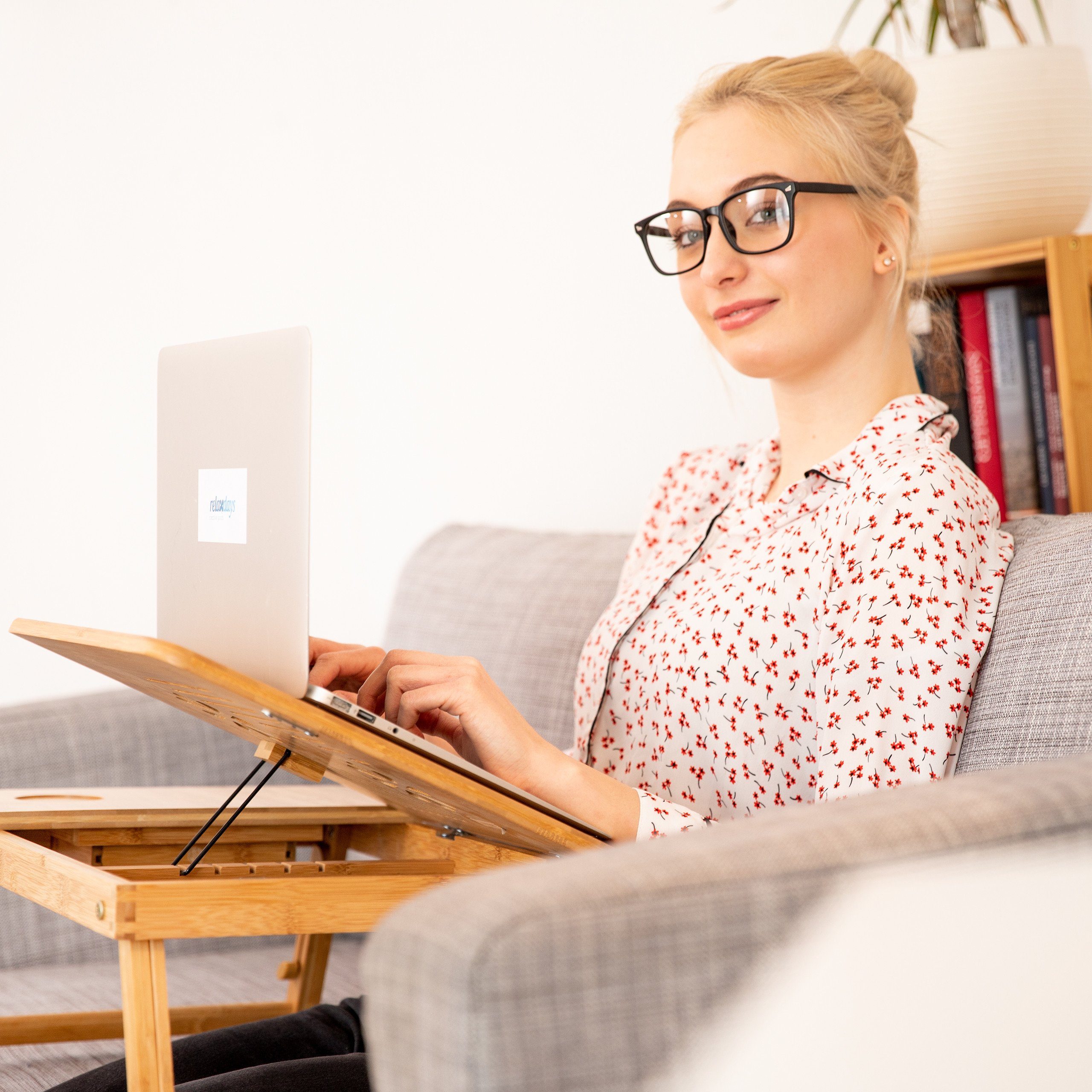 relaxdays Laptop Bambus, Tablett Laptoptisch Bambus Höhenverstellbarer