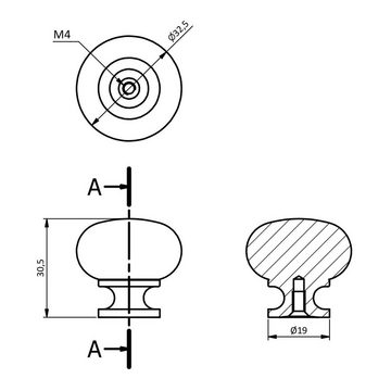 SO-TECH® Möbelknopf Schrankknopf OSCAR Ø 32,5 mm rund (1-St), Chrom poliert inkl. Befestigungsschraube