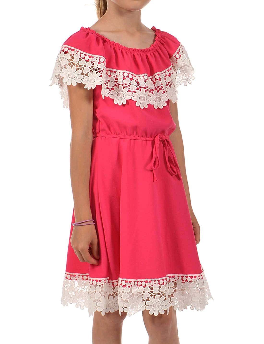 KMISSO Sommerkleid Mädchen Kleid bequem zu Schulterfrei tragen (1-tlg) Spitze mit Pink