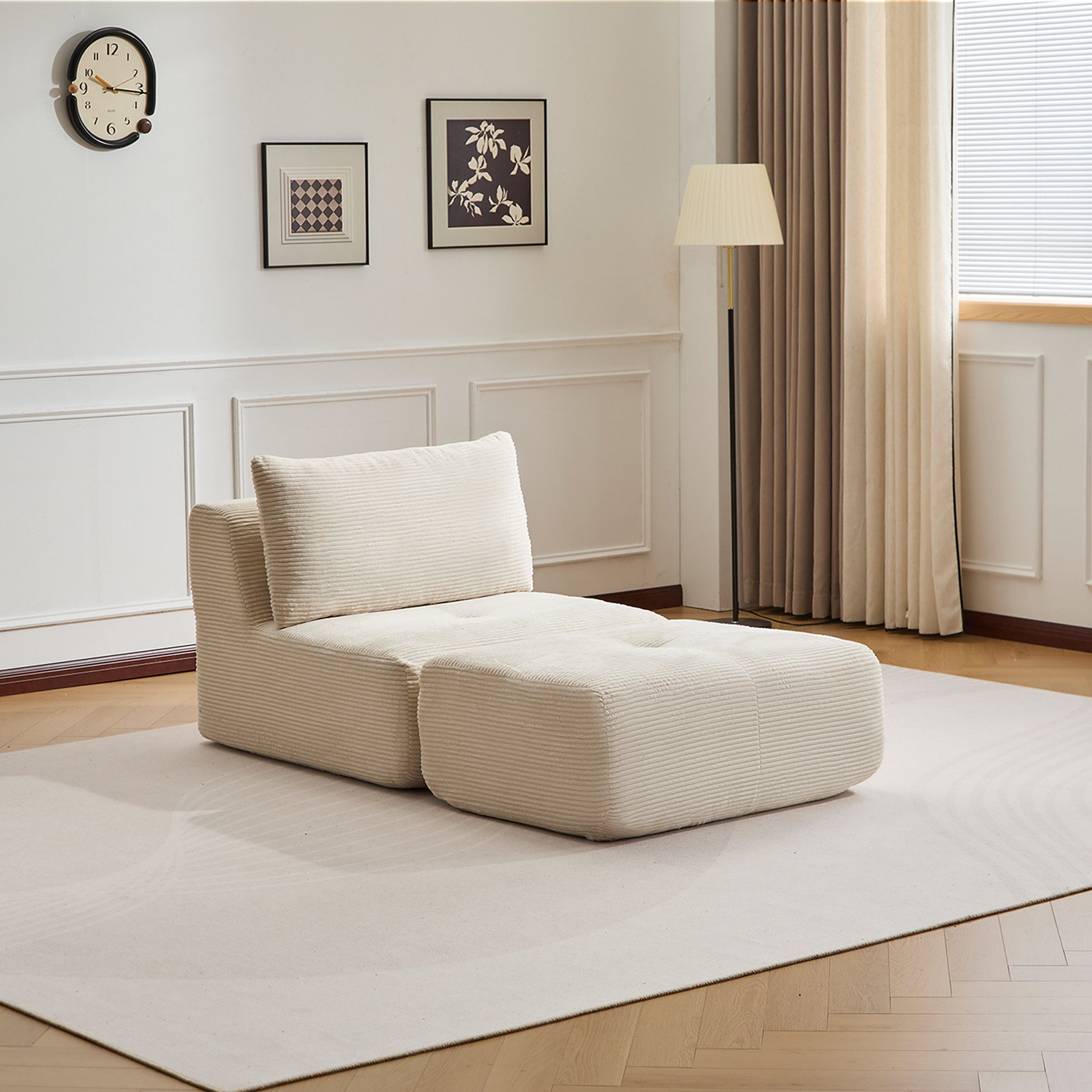 Leawin Sofa Gemütlicher Lounge Sessel mit Hocker, Cordstoff, ohne Montage, Mit Schaumstoff gepolstert, bequem für Wohn- & Schlafzimmer