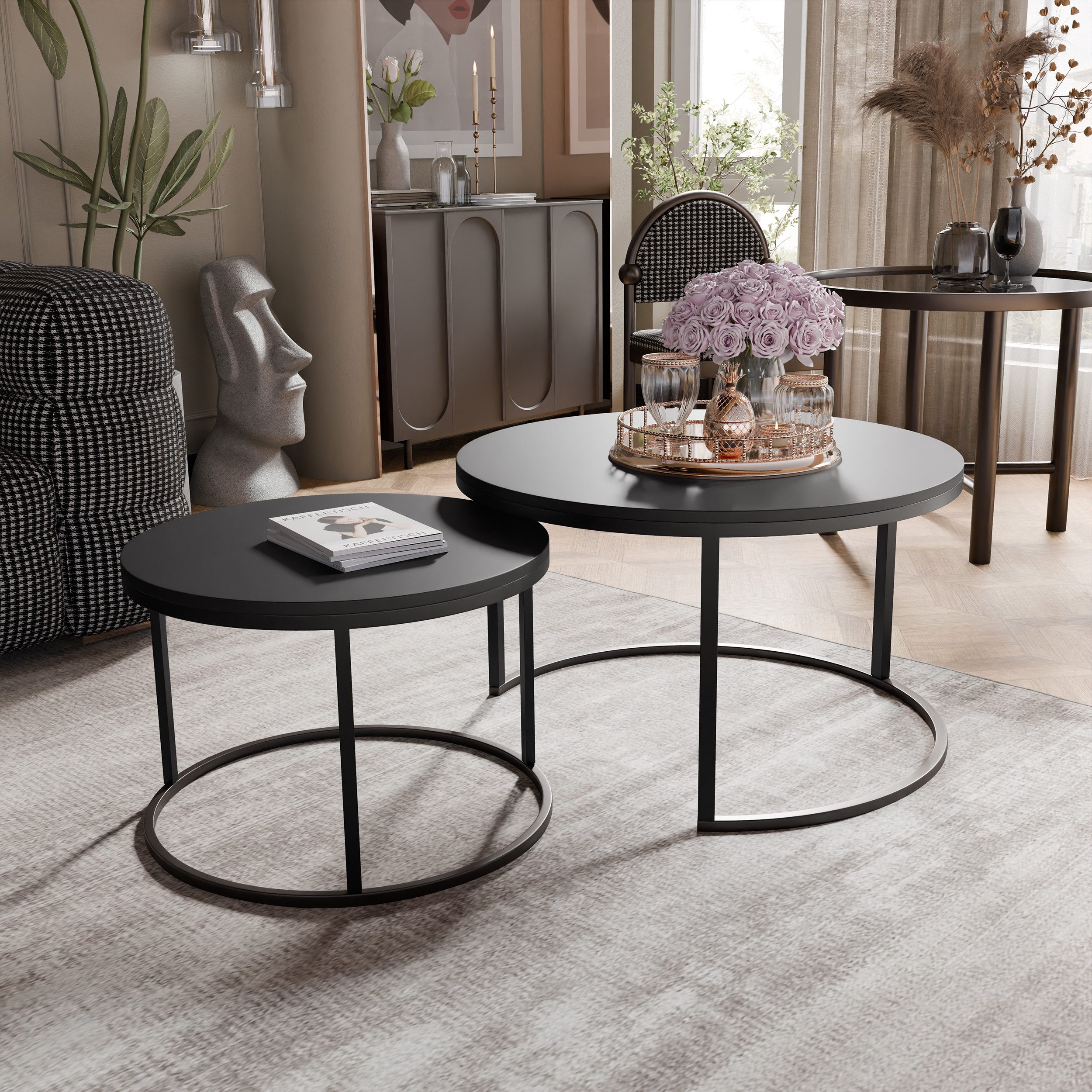 yourhouse24 Couchtisch Set LAVO 2-in-1 mit Metallgestell (Schwarz/Weiß) – Modernes Design