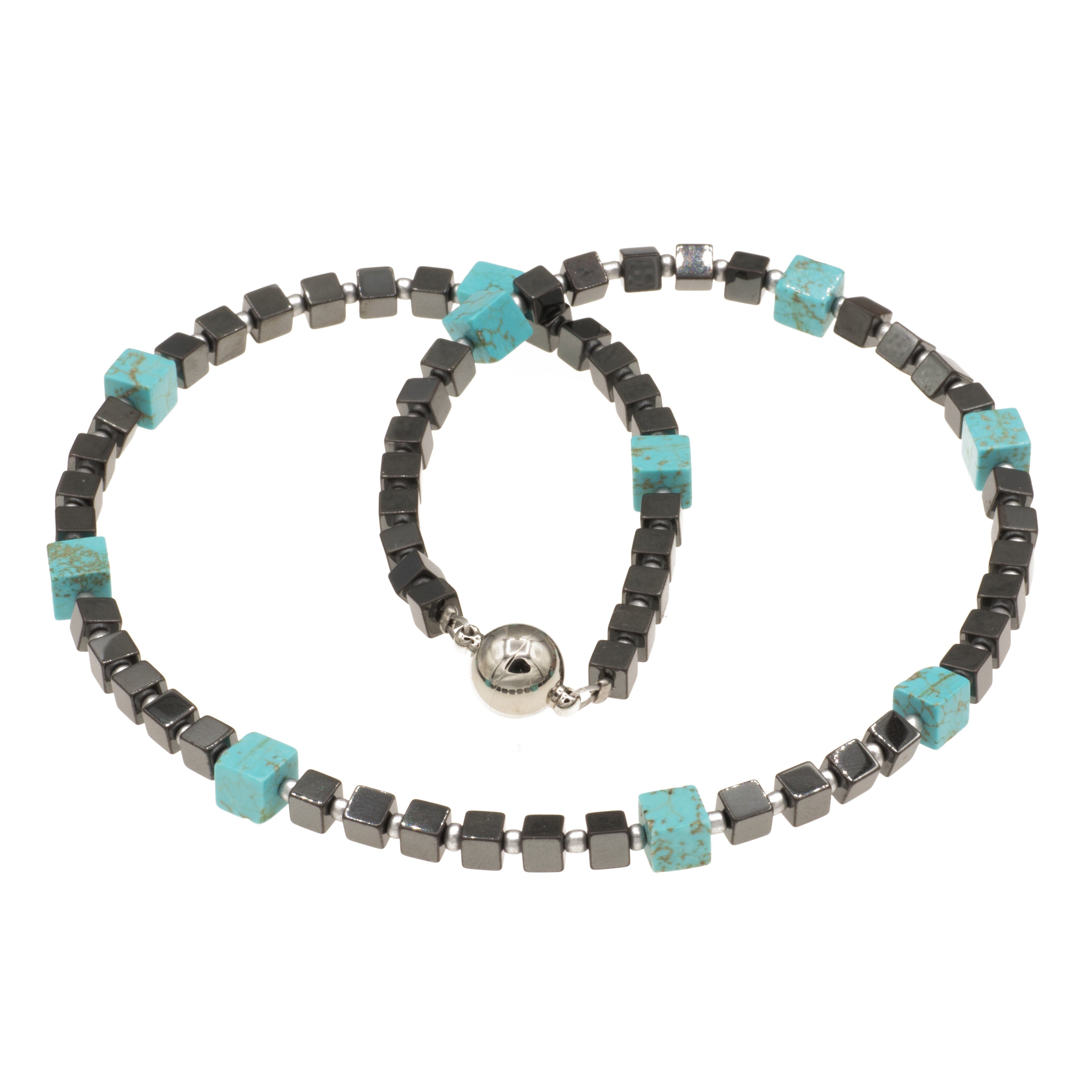 Perlenkette Kette mit Hämatit und Howlith Würfel Perlen