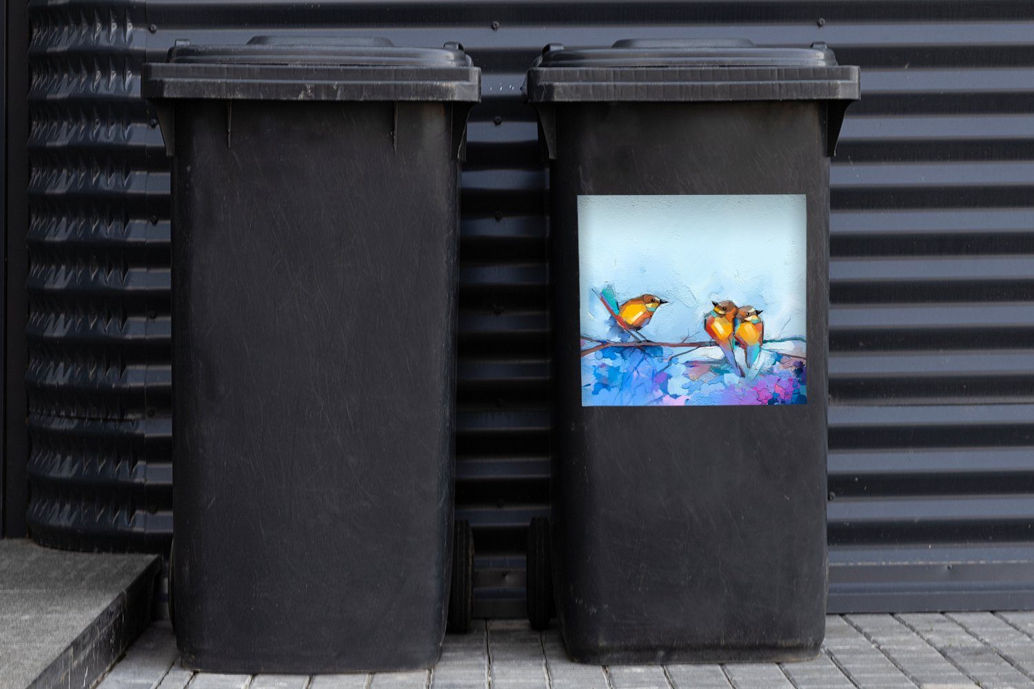 MuchoWow Wandsticker St), Zweig - Mülltonne, - - Abfalbehälter Sticker, Mülleimer-aufkleber, (1 Ölfarbe Gemälde Vogel Container