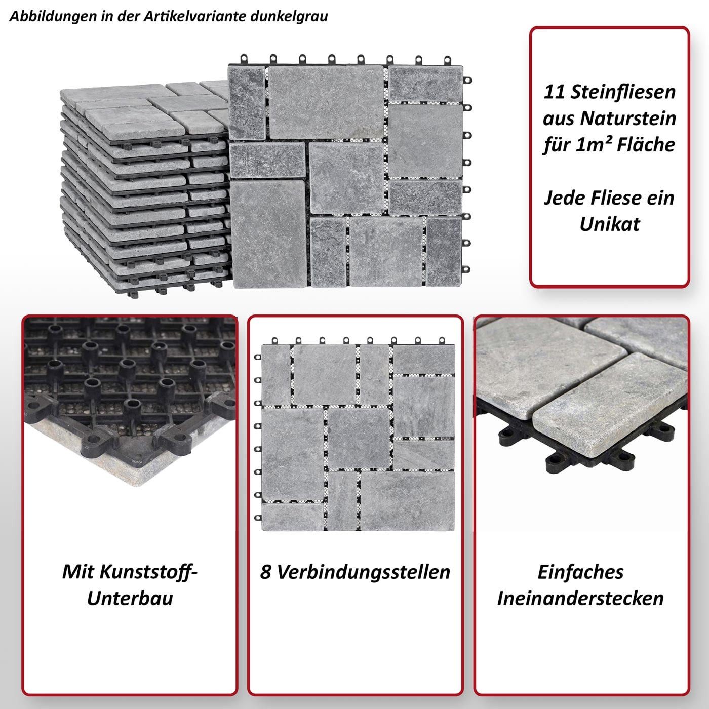 MCW Klickfliesen MCW-K70, Set, 11 St., 11er, Für den Außenbereich, 8 Verbindungsstellen