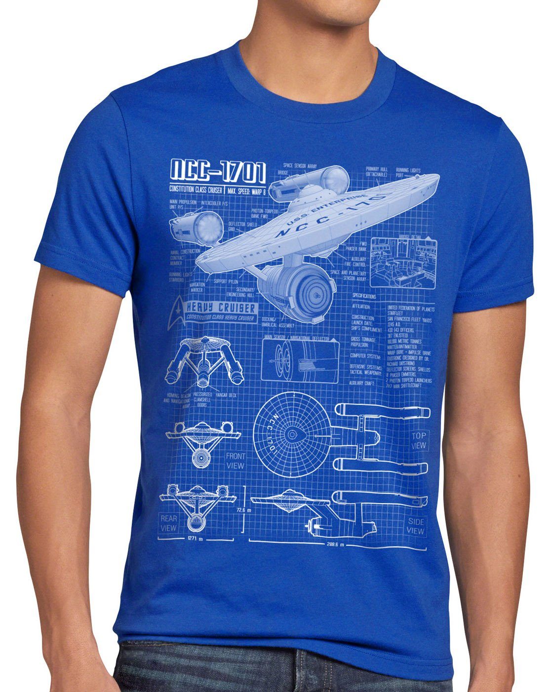 Herren trek pike sternenflotte Print-Shirt T-Shirt klingon NCC-1701 star style3 christopher blau trekkie