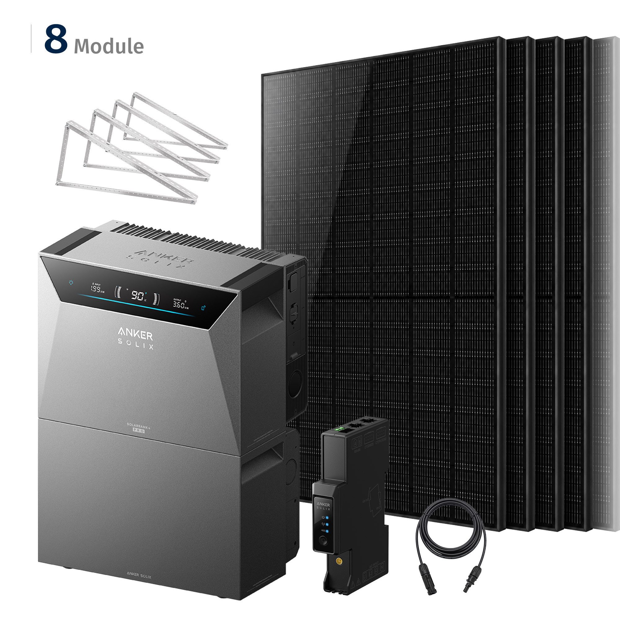 SolarMars Balkonkraftwerk mit Speicher Anker Solix Solarbank 4 E5000 Pro, 4000Wp, (mit 12 x DC Kabel, 4x Y-Adapter Paar, 1 x Smart Meter Gen 2), optionaler BP5000 & BP2700 Erweiterungsakku und Halterung