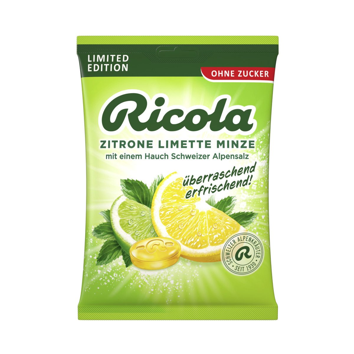 RICOLA Süßigkeit, Ricola Salted Zitrone Limette Minze Kräuterbonbon ohne Zucker 68g