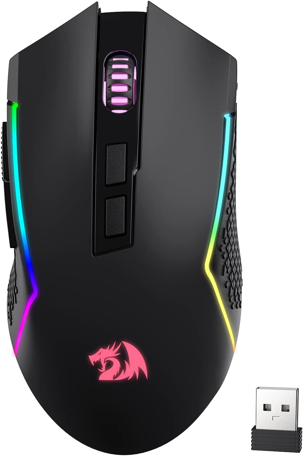Redragon 3-Modus Wireless (2,4 GHz/Bluetooth/Kabel), RGB-Beleuchtung Gaming-Maus (Bluetooth, kabelgebunden, RF Wireless, 1 dpi, 8000 DPI, 7 programmierbare Makro-Tasten)