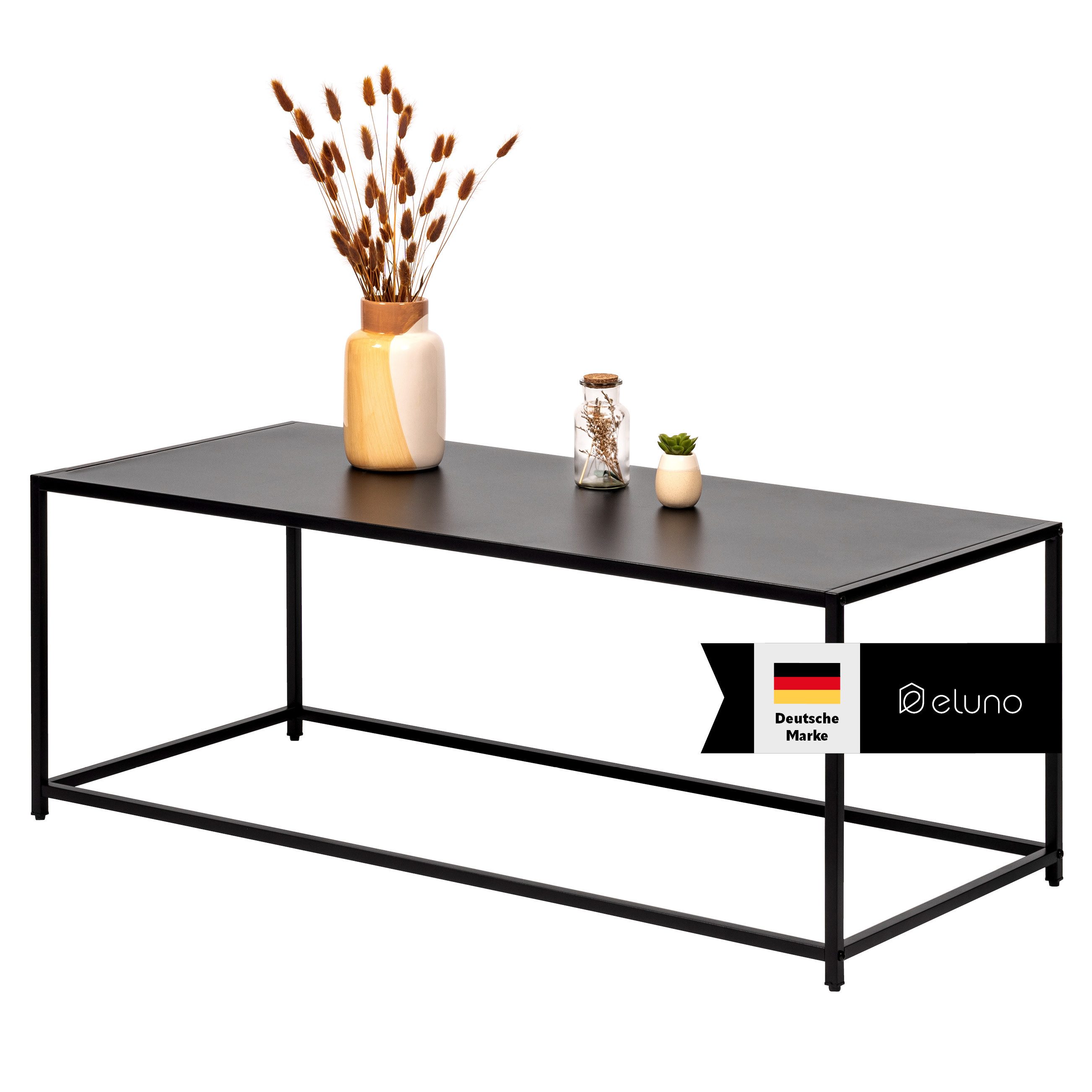 eluno Couchtisch im Industrie-Design aus schwarzem Metall 110 x 41 x 50 cm günstig online kaufen