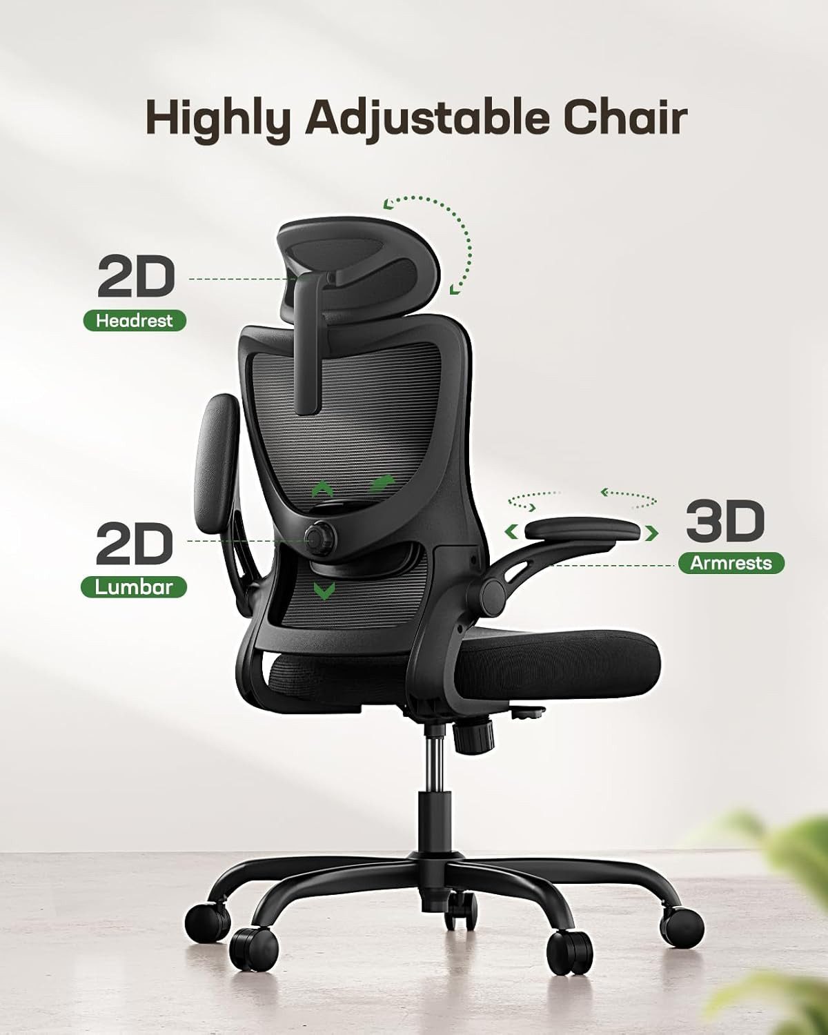 Marsail Bürostuhl Ergonomischer – Schreibtischstuhl Mesh mit 3D-verstellbaren Armlehnen (Dynamischer Lendenstütze, Wippfunktion), TÜV-geprüft, bis 136 kg – Ideal für Homeoffice & Gaming