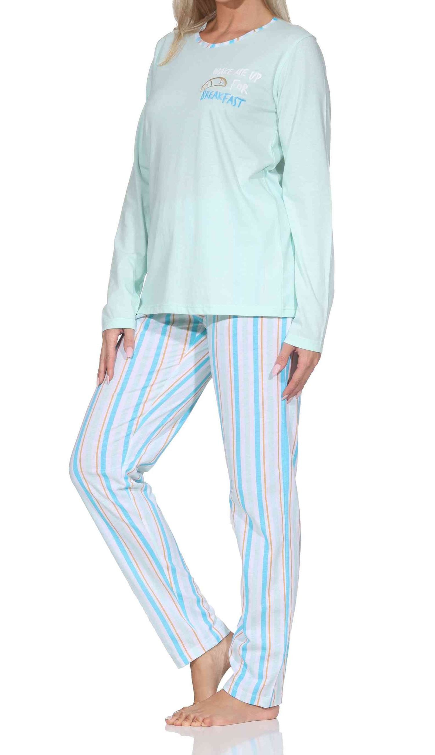 Normann Pyjama Normann Damen langarm Schlafanzug mit Pyjamahose in Streifenoptik – Bild 3 von 5