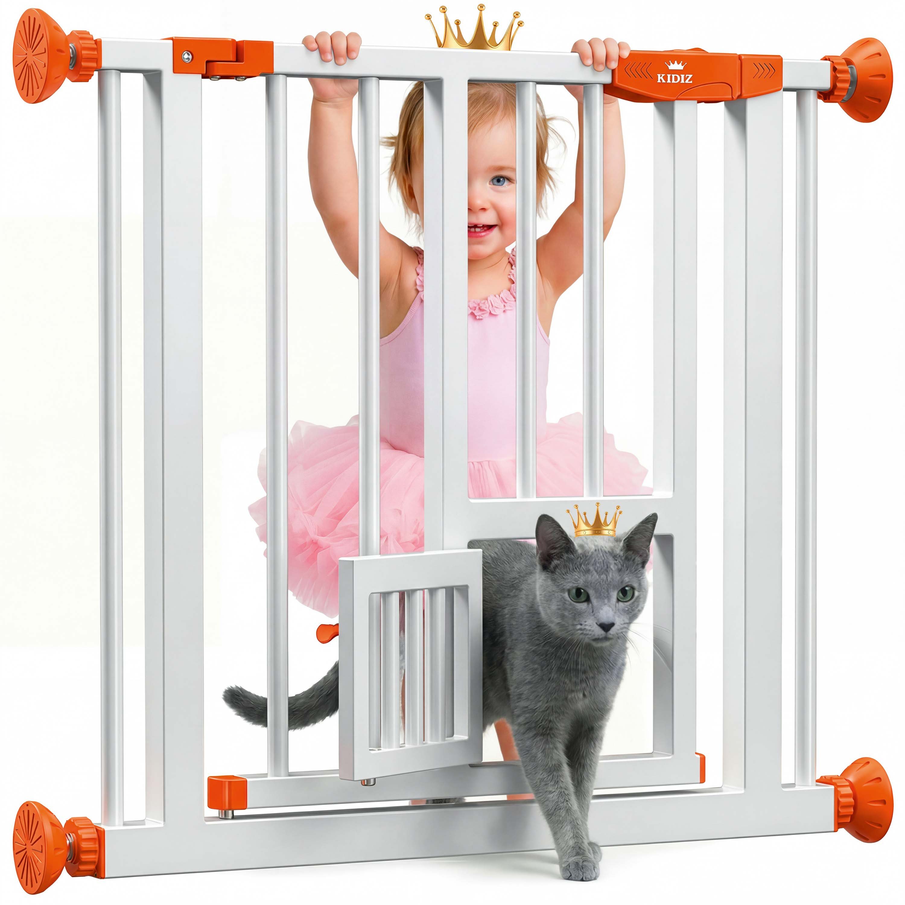 KIDIZ Türschutzgitter, Absperrgitter zum Klemmen mit Katzenklappe Treppenschutzgitter