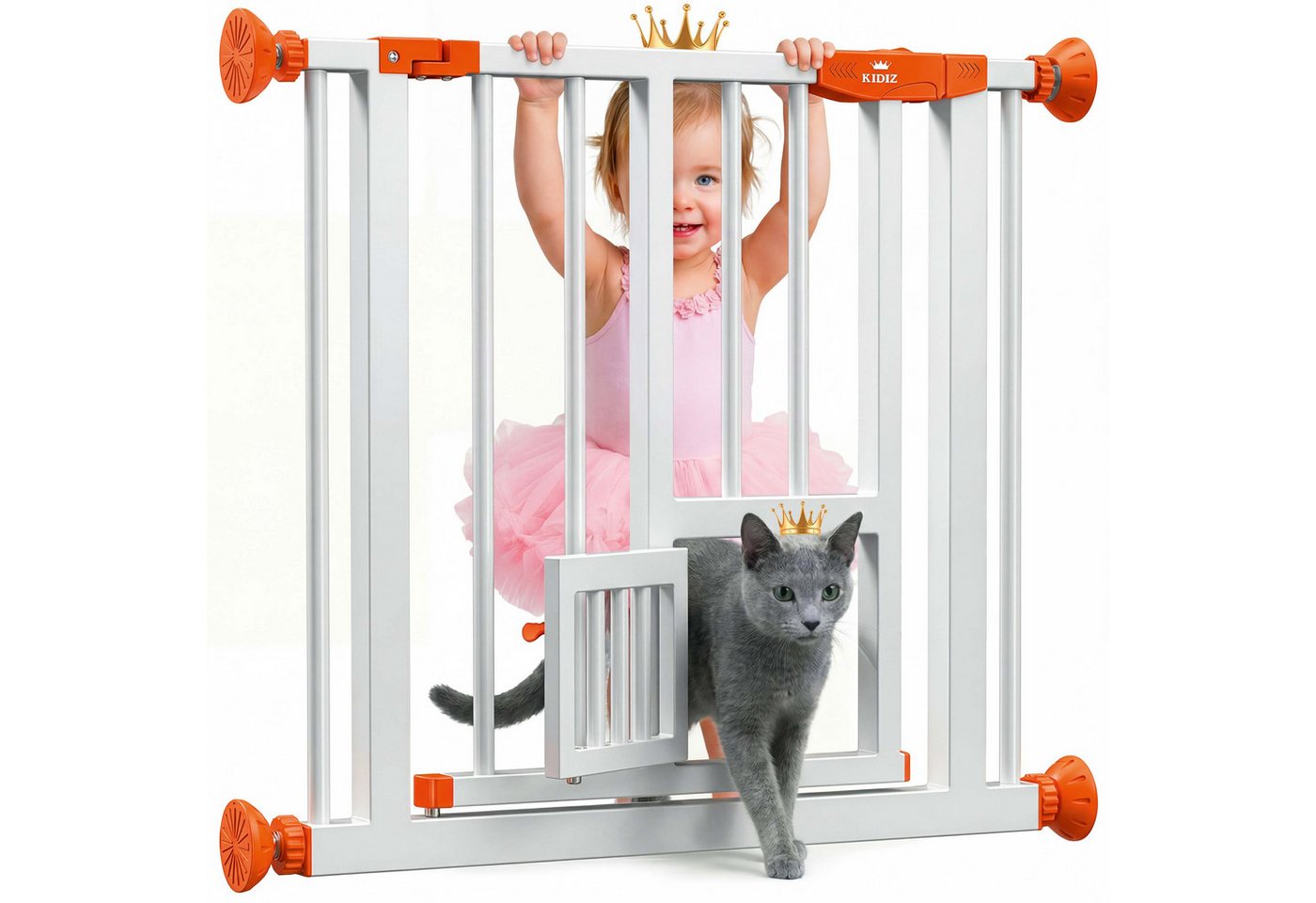 KIDIZ Türschutzgitter, Absperrgitter zum Klemmen mit Katzenklappe Treppenschutzgitter