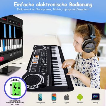GOOLOO Digitalpiano Keyboard Tasteninstrumente Kinder-Keyboard mit 61 Tasten und Mikrofon (Mit Tastatur 61 Tasten+1 x Adapter (EU)+1 x USB-Kabel+1 x Mikrofon, mit 6 Demo-Liedern in Englisch), 16 Klangfarben, 10 Rhythmen, 8 Percussion-Instrumenten, 2 Lernfunktion
