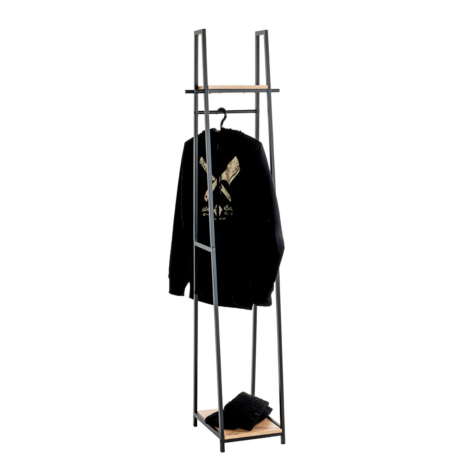 HAKU Kleiderständer PESCARA 2 Garderobe - eiche-schwarz - MDF, Metall - H. 166cm x B. 38cm, (1xStandgarderobe, Hakenständer - Aufhängeständer), Kleiderständer - Mantelständer - Jackenständer