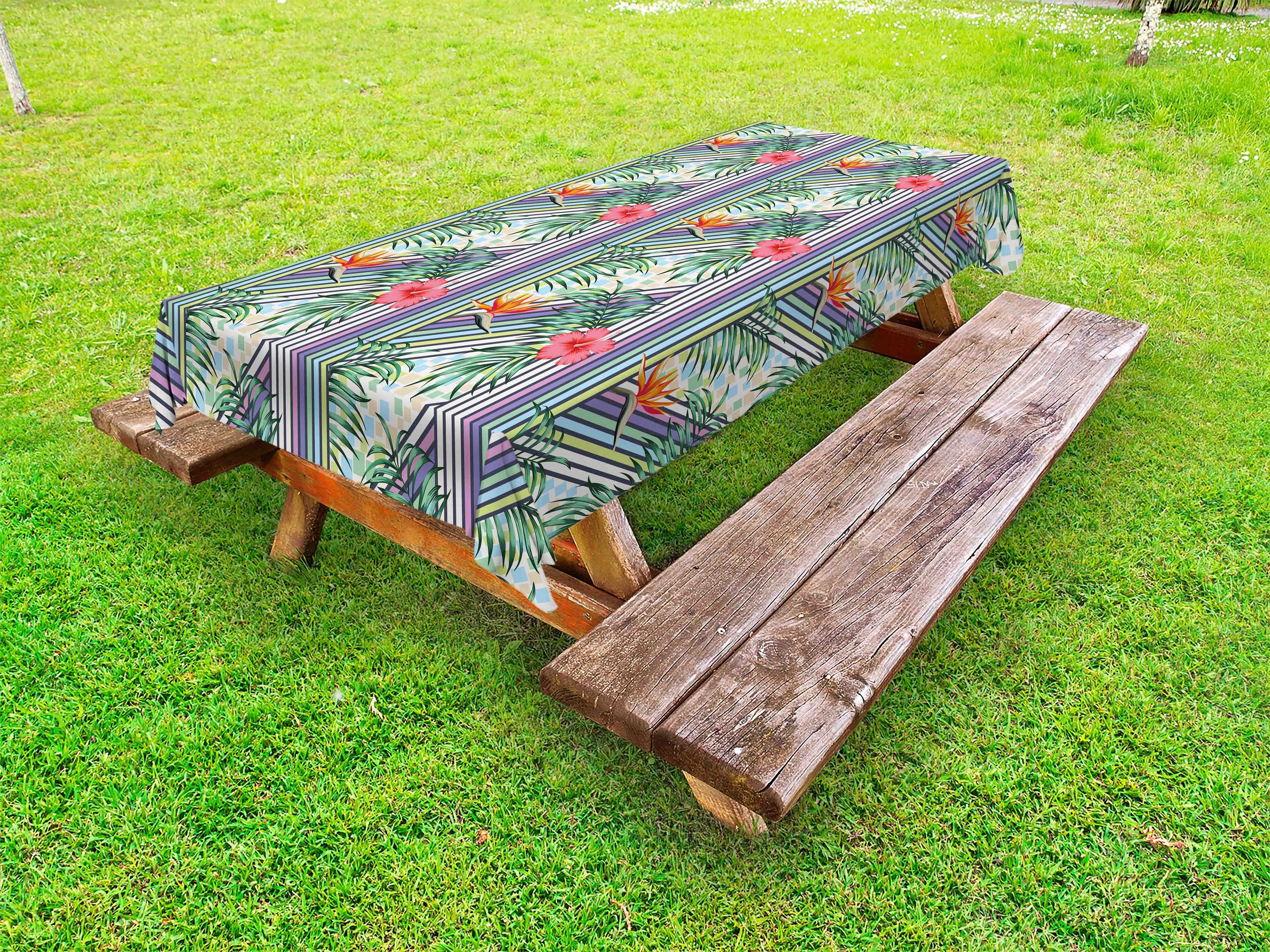 Hibiscus-Streifen Picknick-Tischdecke, Tischdecke Abakuhaus dekorative waschbare Hawaii-Farben