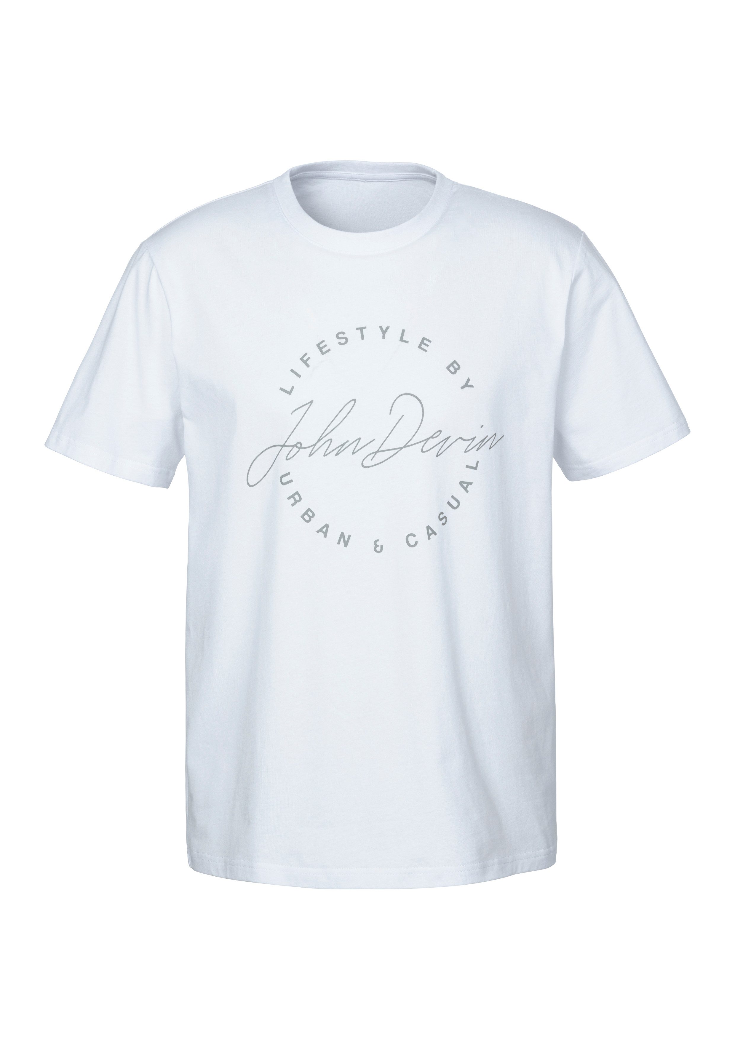 John Devin T-Shirt, Rundhalsshirt mit Print aus reiner Baumwolle günstig online kaufen