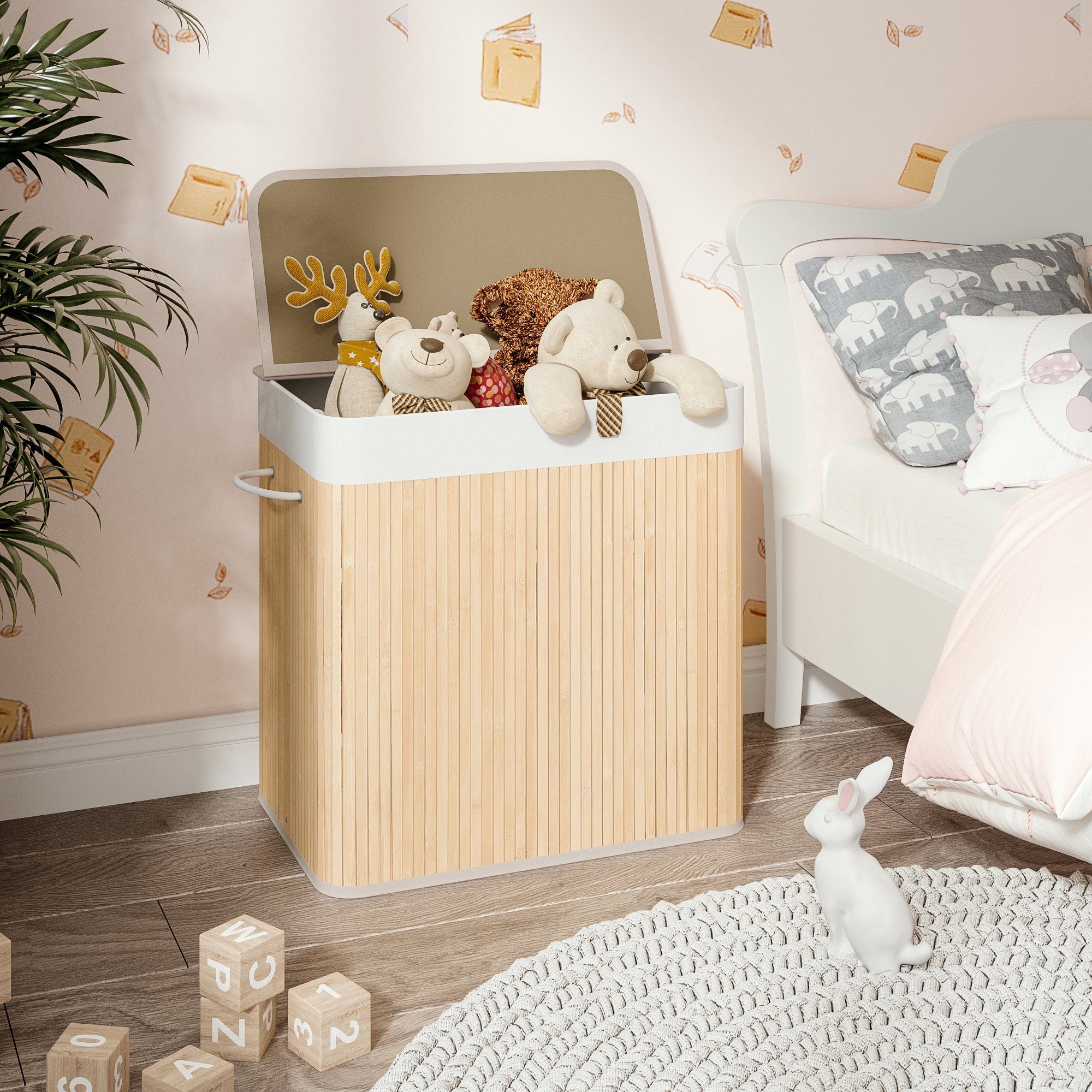 Mondeer Wäschekorb Wäschesammler aus Bambus (1 St), 150L mit 3 Fächern, fal günstig online kaufen