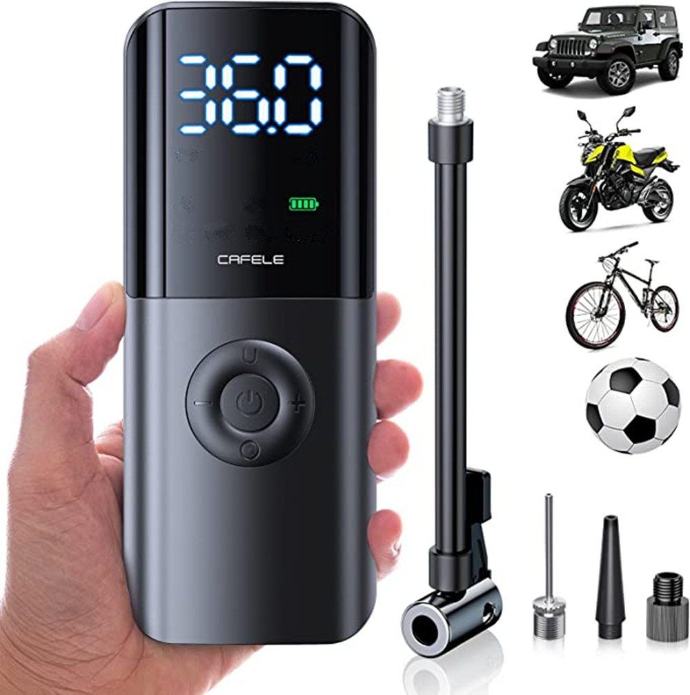 autolock Elektropumpe Elektrische Luftpumpe Tragbar Fahrradpumpe 120PSI,  mit 4Modi,LED-Licht,Als Powerbank Mini Digitale Luftpumpe