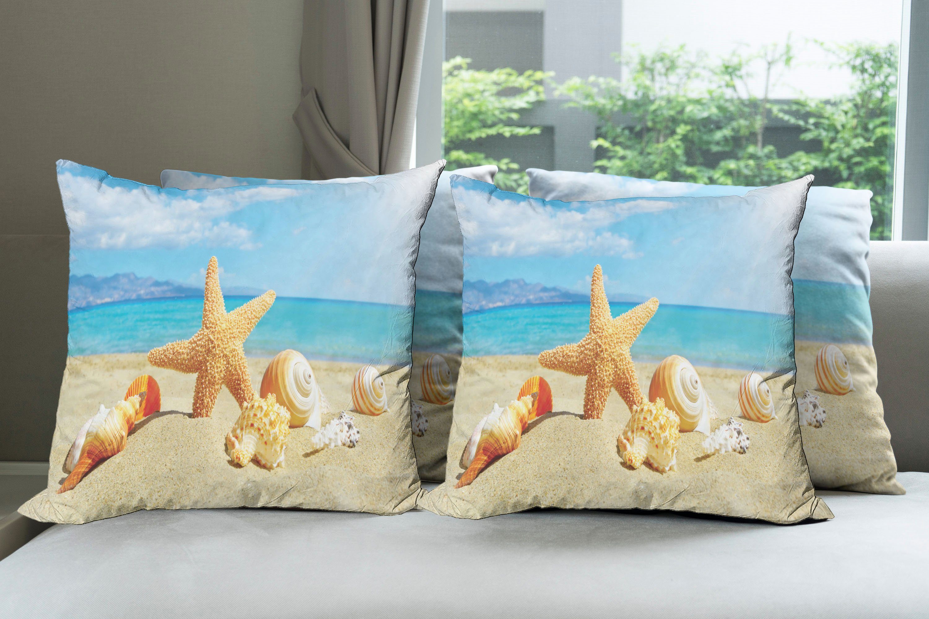 Digitaldruck, Modern Doppelseitiger Sommer Stück), mit (4 Kissenbezüge Accent Strand-Sand Abakuhaus Seestern