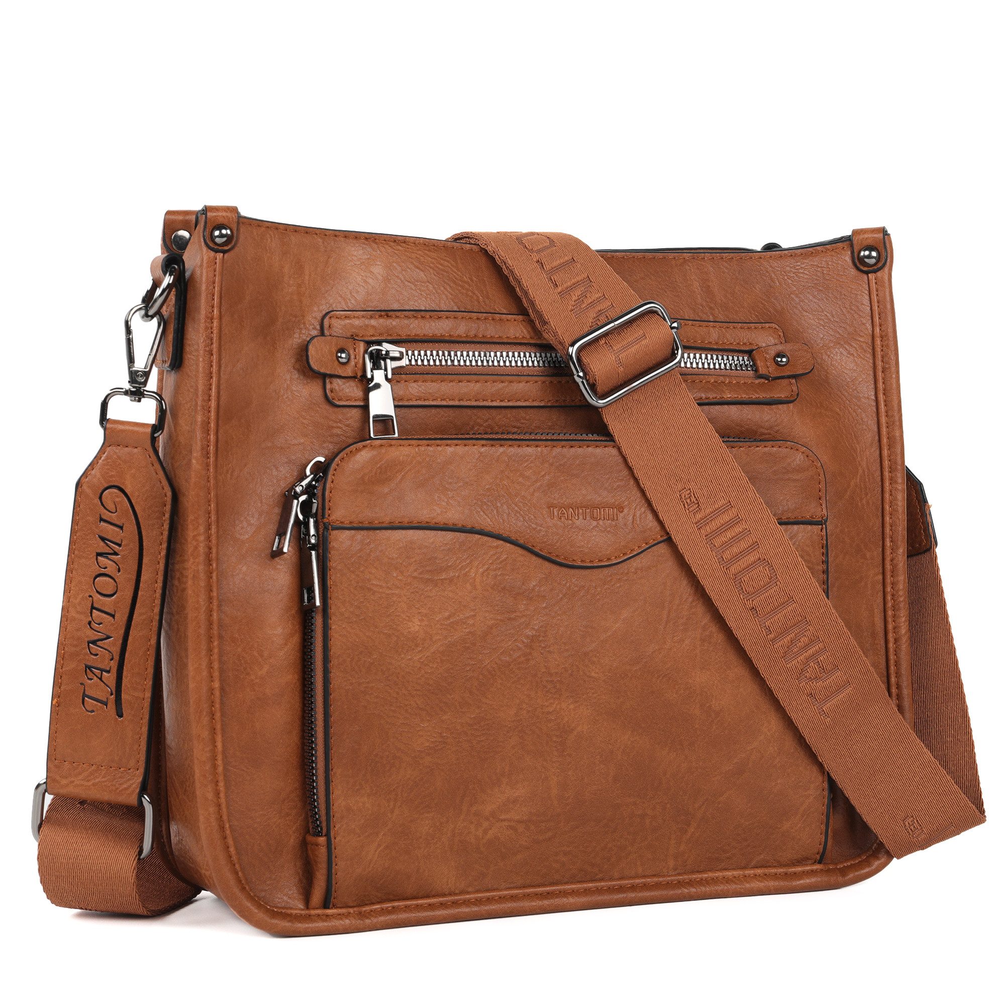 TANTOMI Umhängetasche Damen Schultertasche Mittelgroß, Crossbody Bag mit mehreren Fächern, Damen Handtasche Leicht Henkeltasche Schultertasche