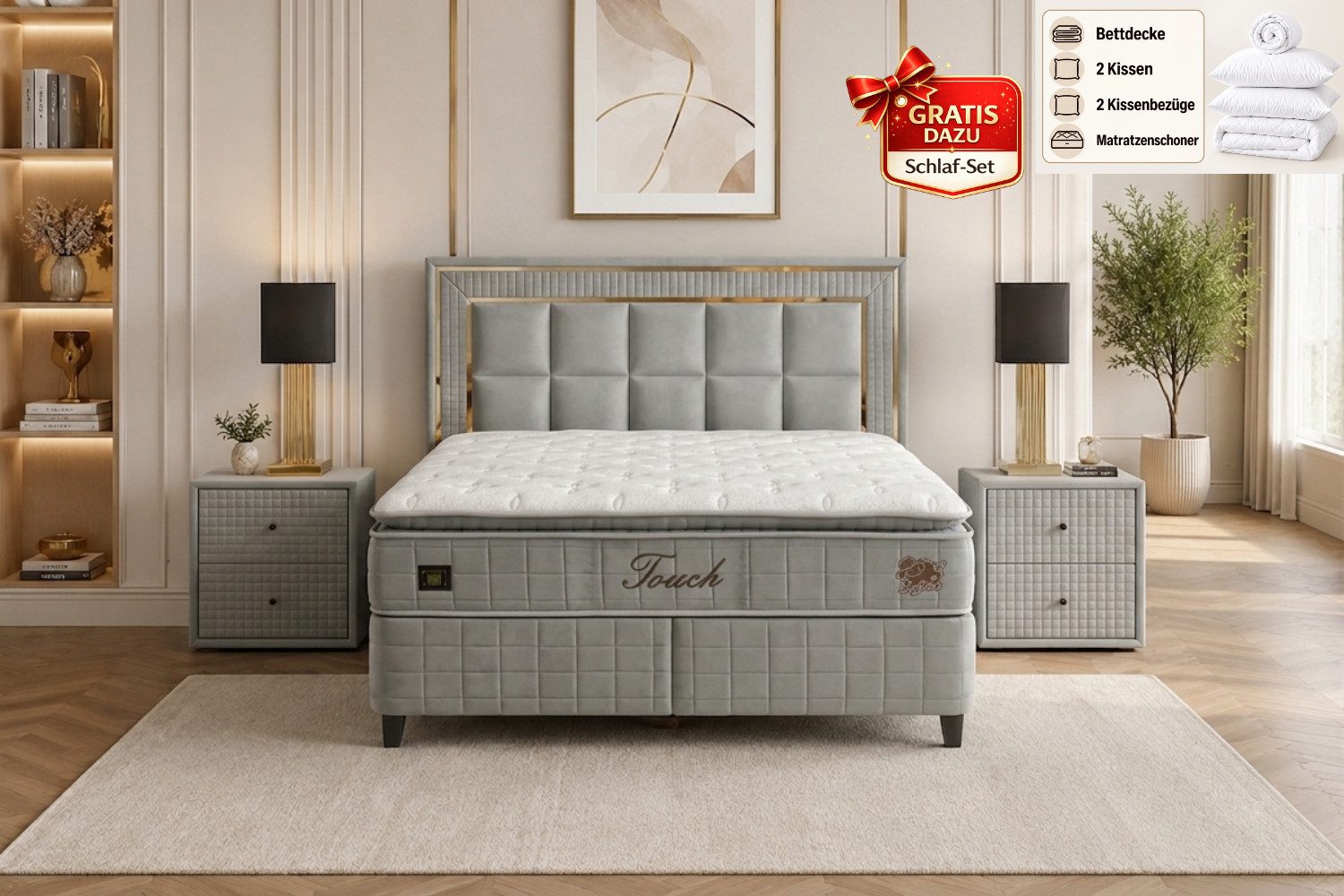 Pointhome Boxspringbett mit Matratze & Stauraum, Bett mit Bettkasten, Touch, H2/H3 (1x H3 Matratze, 2x Bettkasten, 1x Bettkopfteil, 2 optionale Nachttisch), 7 Zonen Allergenfrei & Atmungsaktiv, Ergonomische Matratze mit Topper