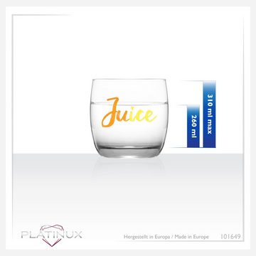 PLATINUX Glas Trinkgläser mit Juice-Print, Glas, 260ml (max.310ml) Wassergläser Saftgläser Getränkeglas