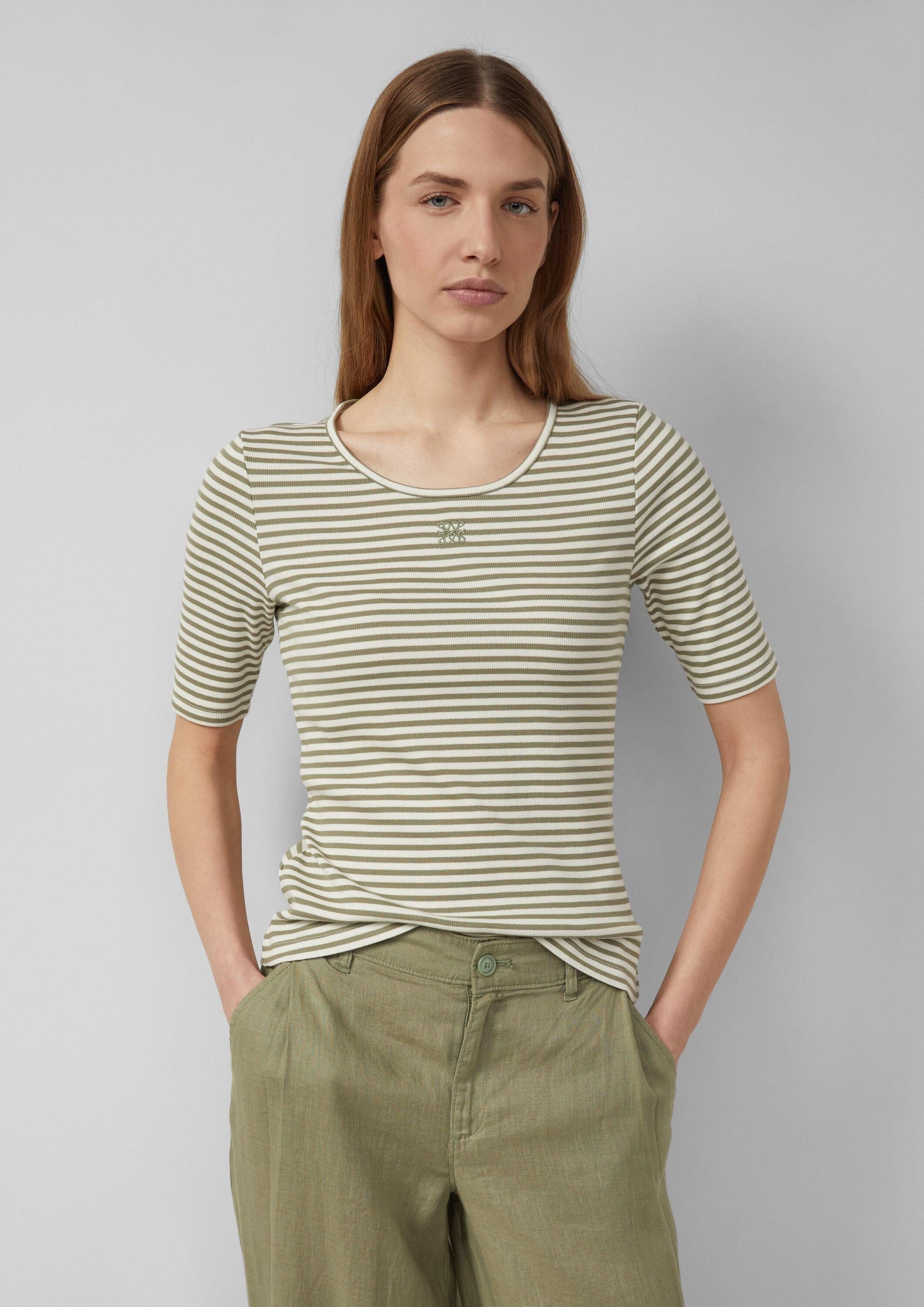 s.Oliver Kurzarmshirt T-Shirt Geripptes T-Shirt im Slim Fit mit Stickerei günstig online kaufen