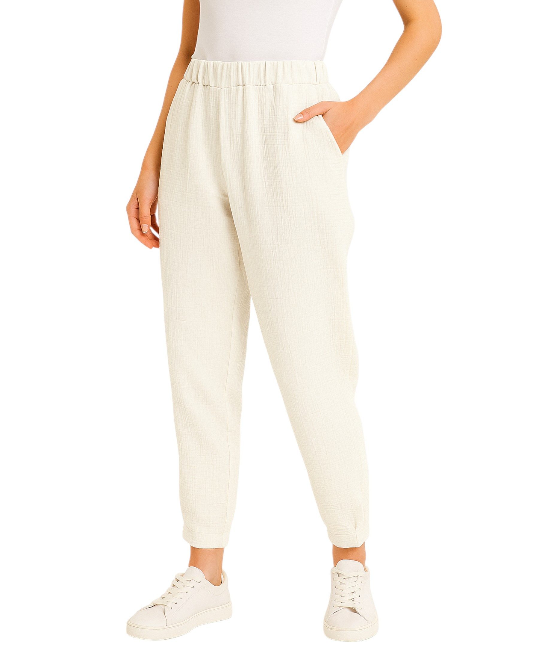 fashionshowcase Schlupfhose Damen Musselin Stoffhose 100% günstig online kaufen
