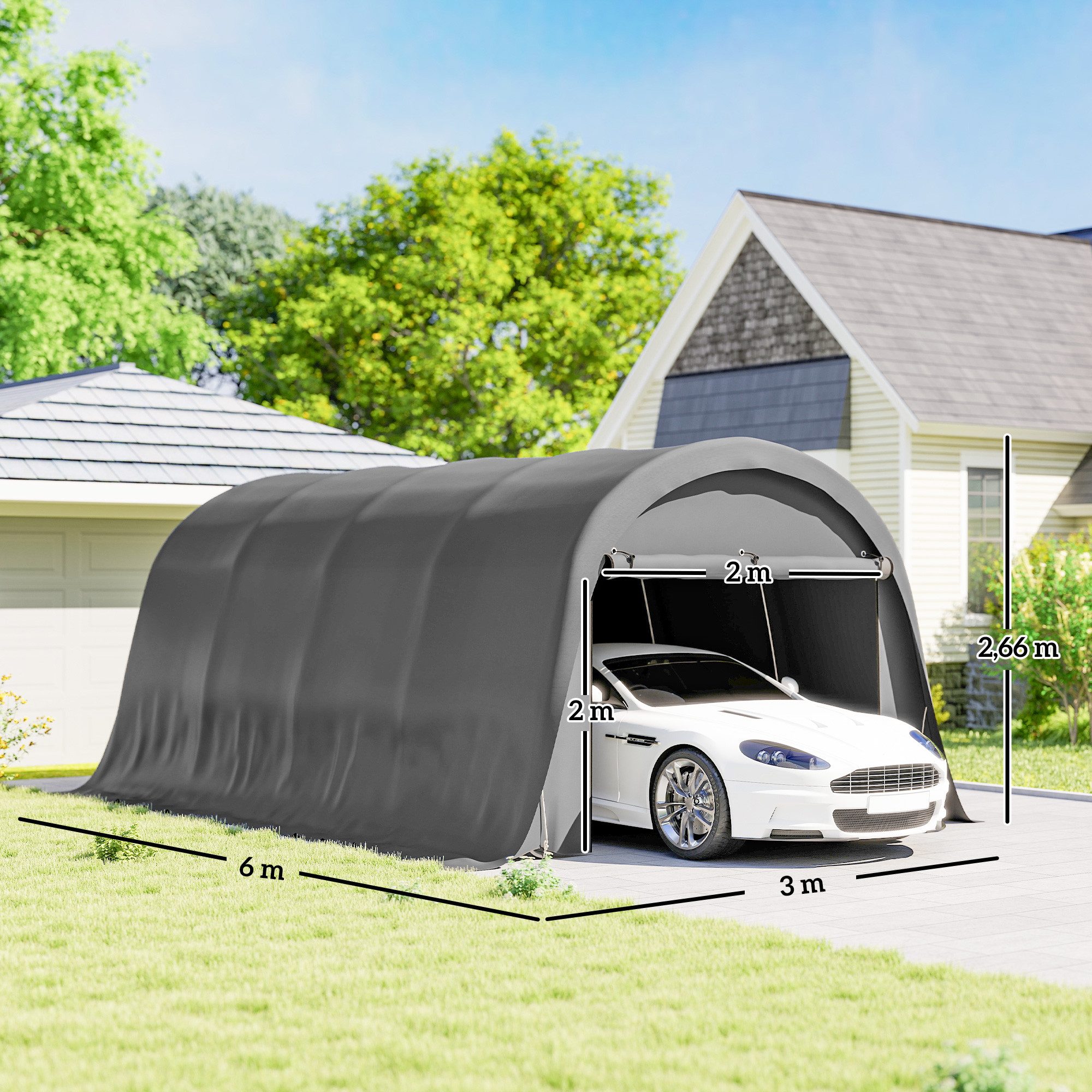 Outsunny Einzelcarport Zeltgarage Lagerzelt mit Rolltor, UPF50+, winterfest, UV-beständig, BxT: 300x600 cm, 200 cm Einfahrtshöhe, (Carport, 1 St., Lagerzelt), f – Bild 3 von 5