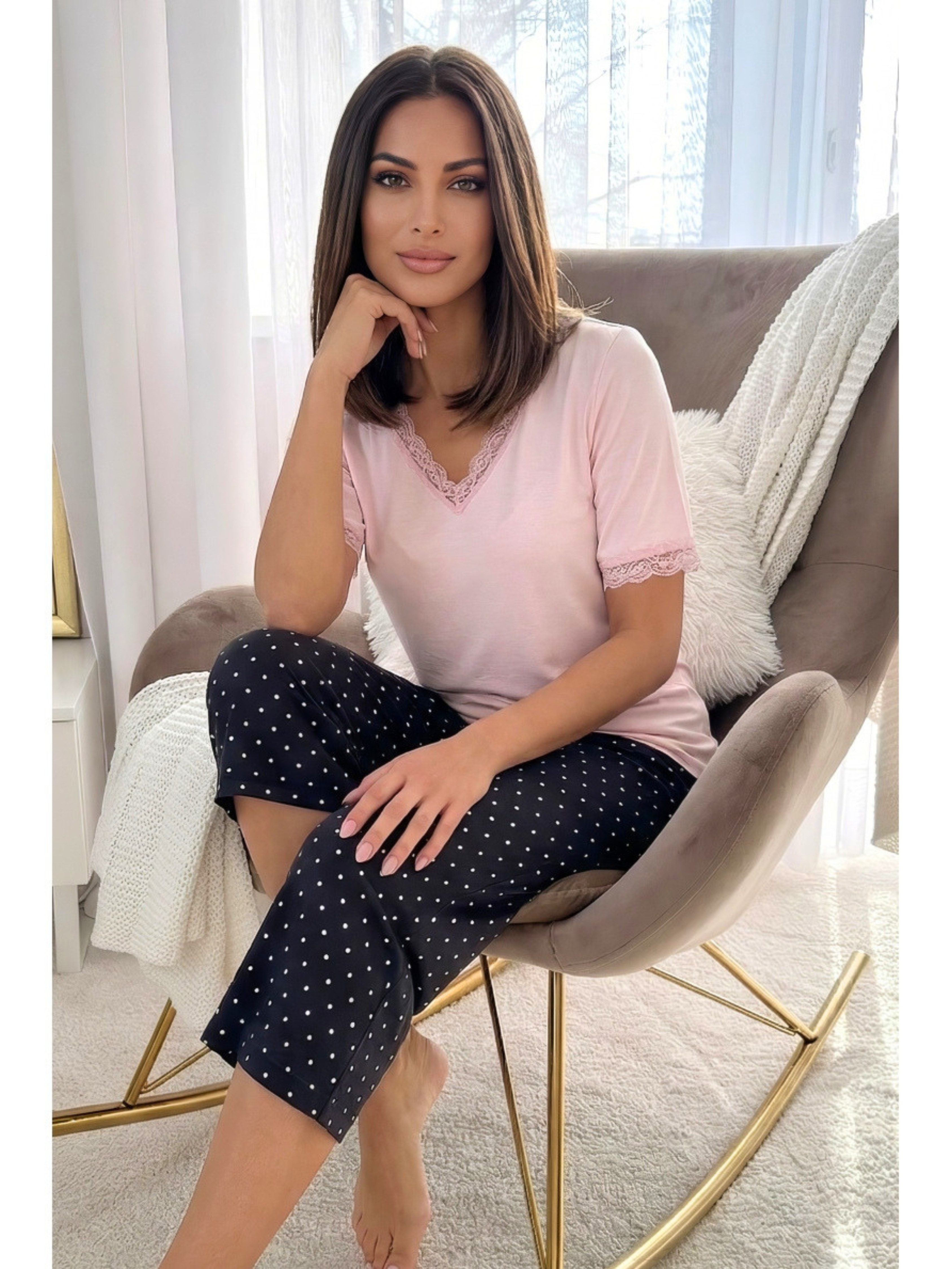 Capri-Pyjama Damen 3/4 Schlafanzug