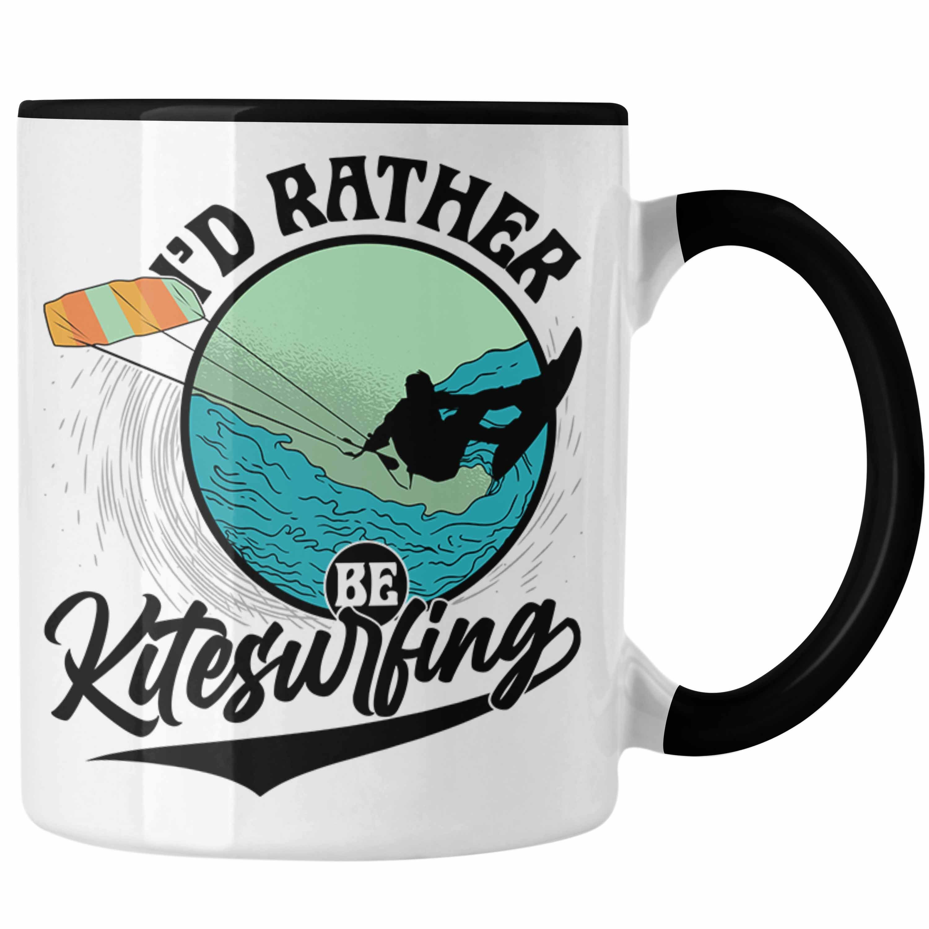 Trendation Tasse Kitesurfing Tasse Geschenk für Kitesurfer Geschenkidee I'd Rather Be K Schwarz