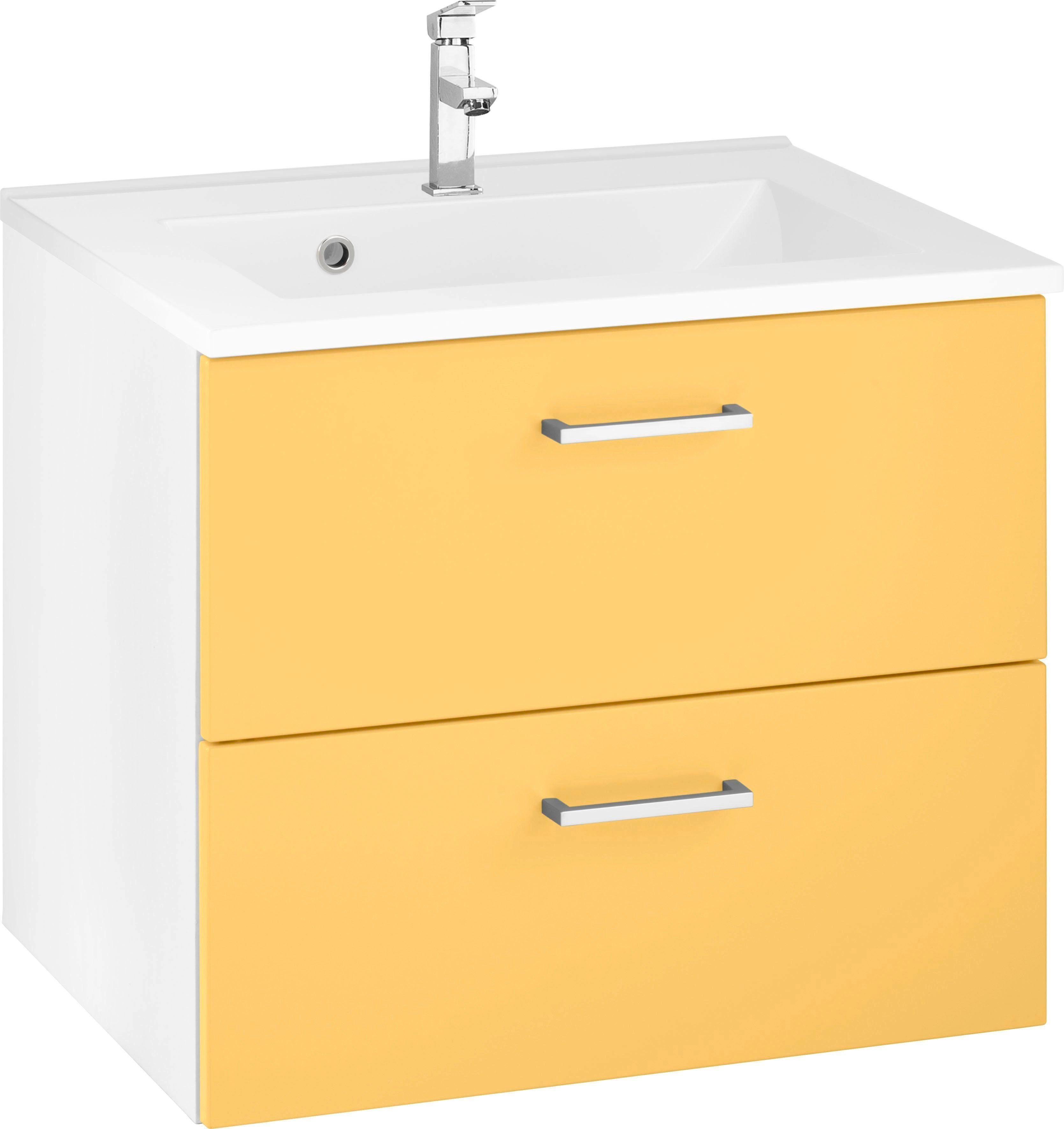 60 Breite Waschtisch Waschbeckenunterschrank Waschbecken, Ribera inkl. MÖBEL HELD Badmöbel, gelb/gelb/weiß cm